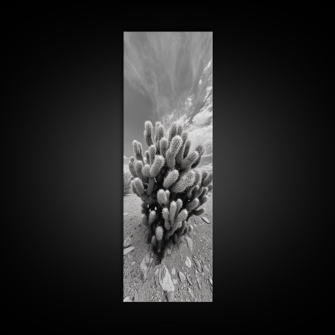 Desert Cactus, Nature Photography, Black White Art, Canvas Print, Boho Western Wall Decor, Modern Rustic Living Room Art, Nature Print