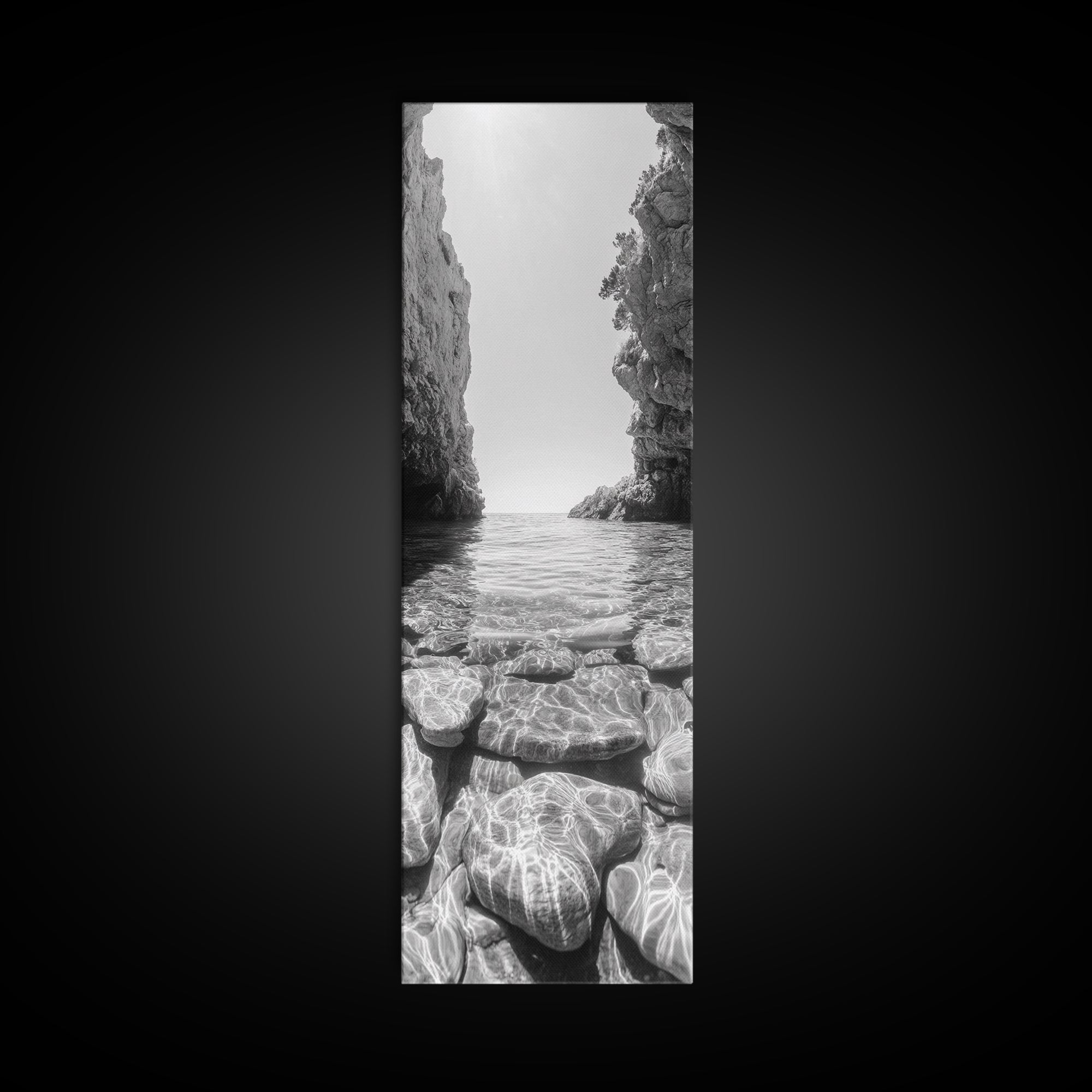 Crystal Cove, Reflections Water, Seaside Stones, Canvas Print, Tranquil Coastal Wall Art, Beach Bathroom Decor, Minimalist Style