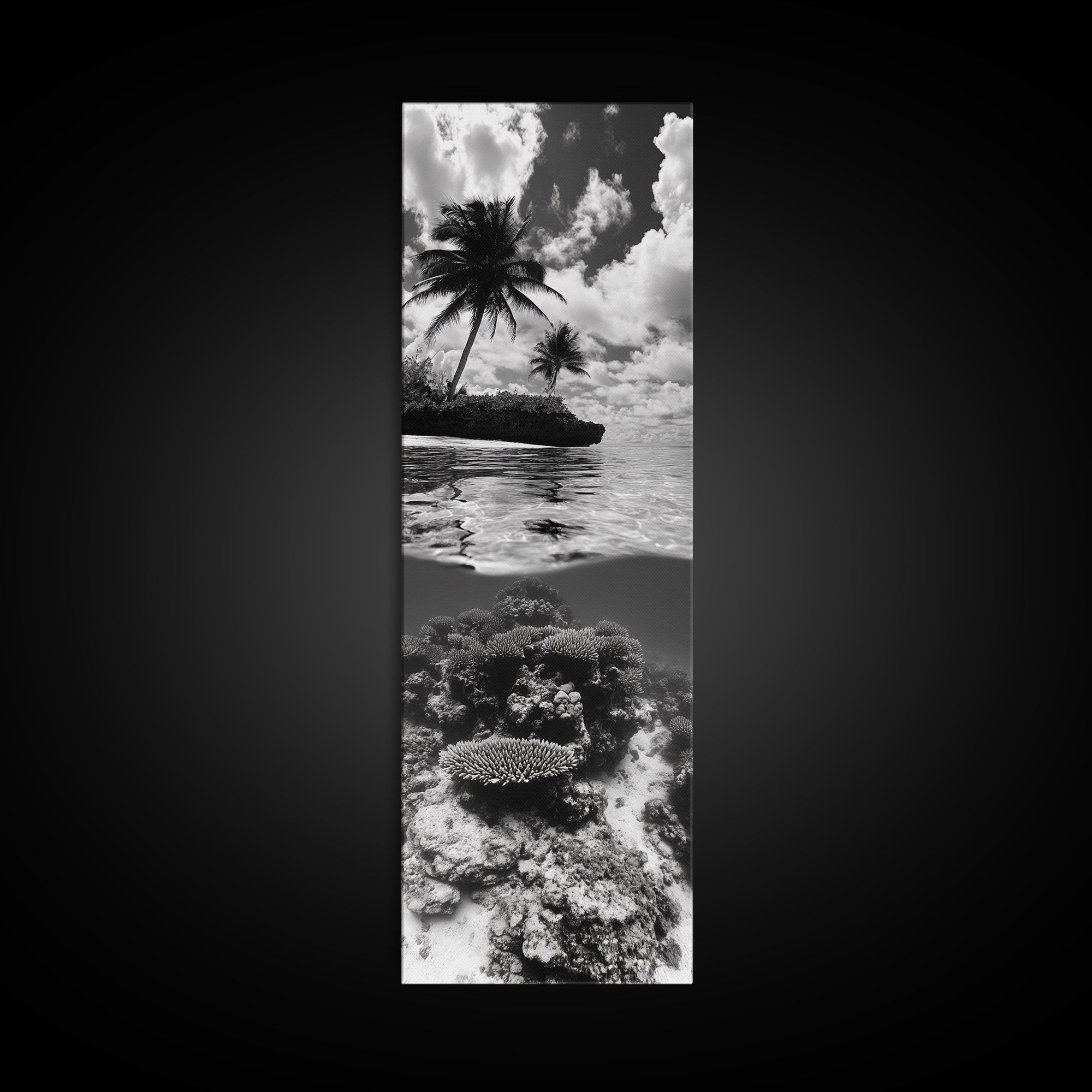 Coral Reef, Tropical Island, Split Ocean View, Canvas Print, Coastal Bathroom Decor, Underwater Photography Art, Island Escape Style