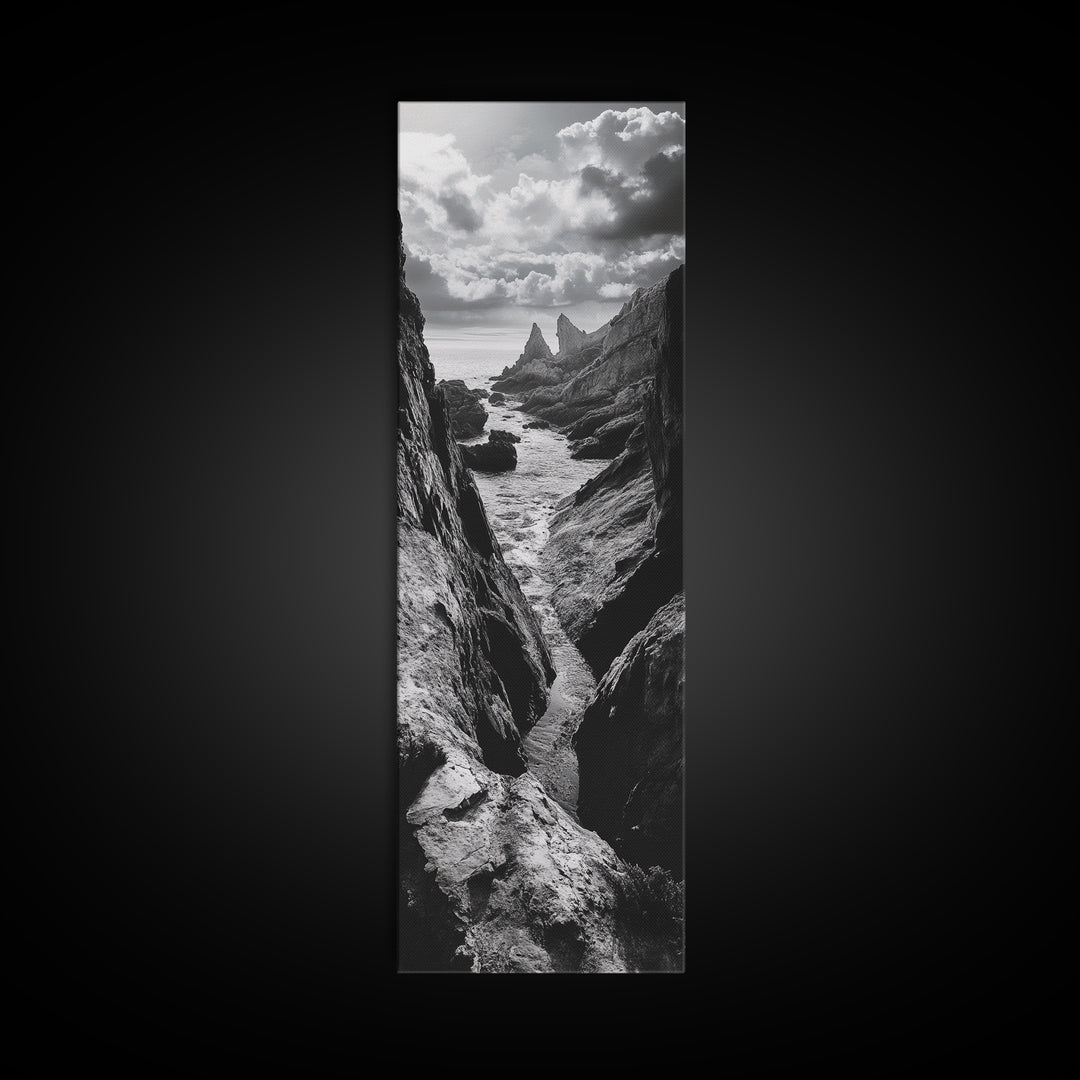 Coastal Cliffs, Ocean Channel, Dramatic Sky, Framed Canvas Print, Bold Nature Photography, Office Wall Art, Adventure Seaside Decor