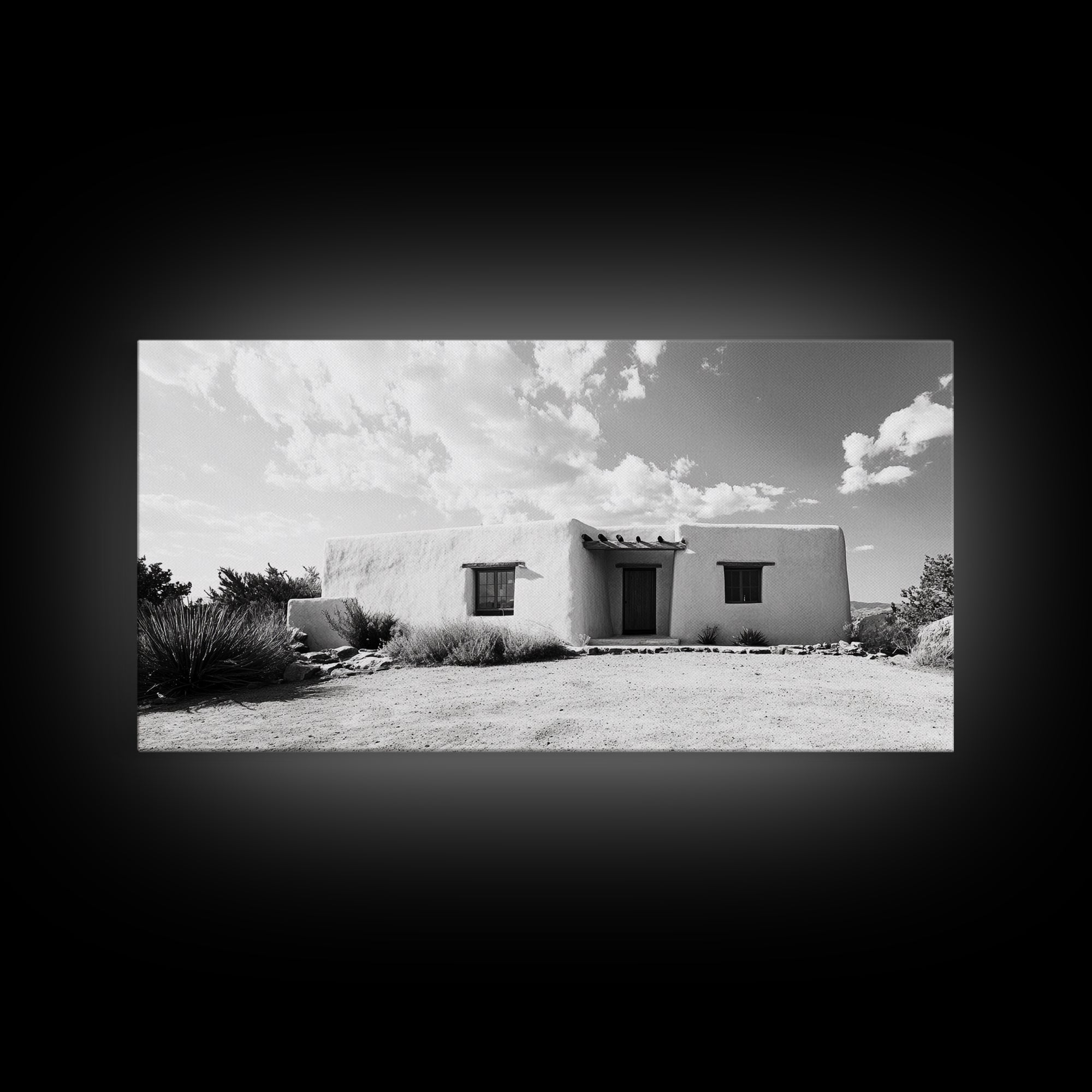 Desert Adobe House, Rustic Minimalist, Earth Tone Home Decor, Framed Canvas Print, Southwestern Art, Entryway or Living Room Art