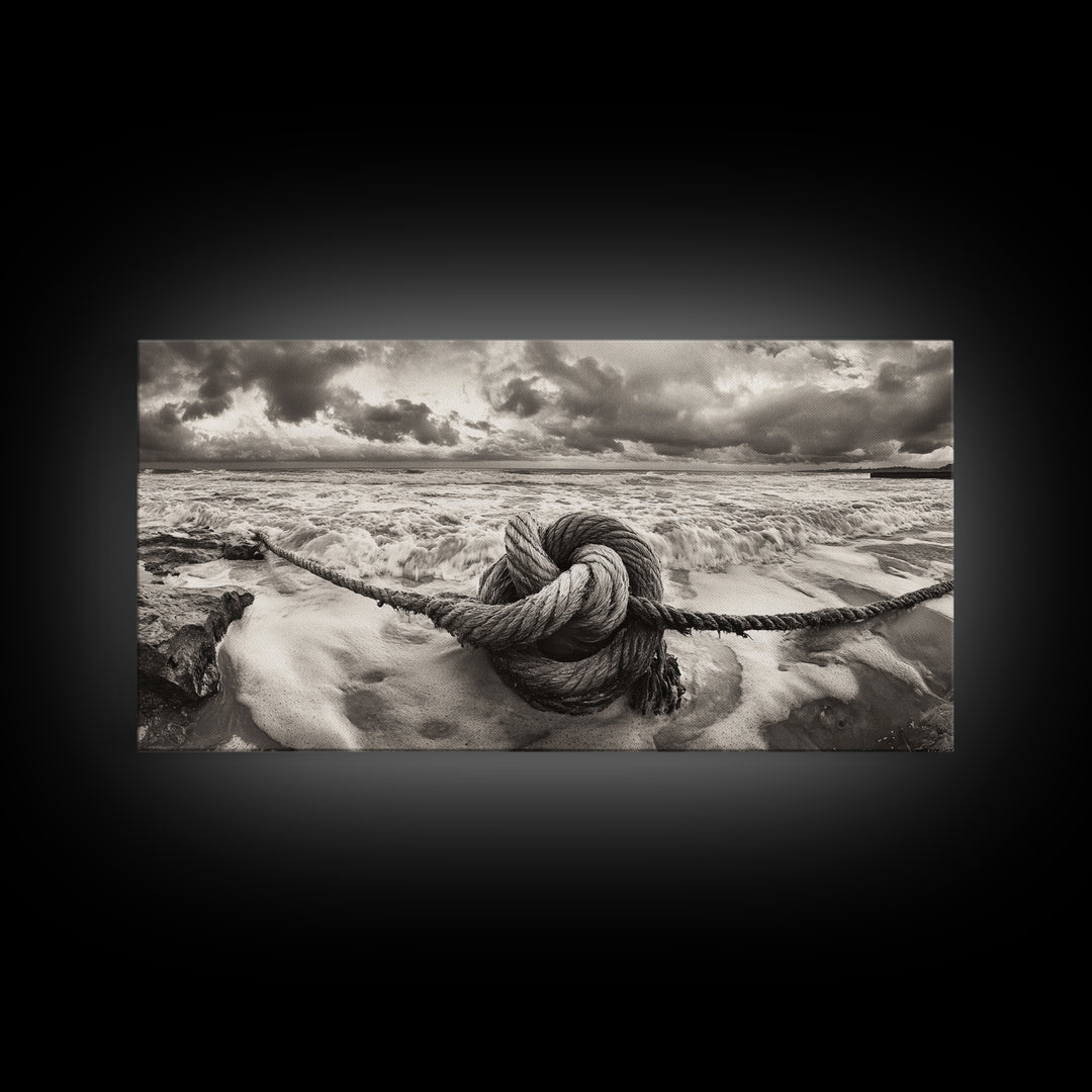Ocean Knot, Stormy Sea, Nautical Rope, Seaside Wall Decor, Canvas Print, Rustic Coastal Wall Art, Bathroom Nautical Theme