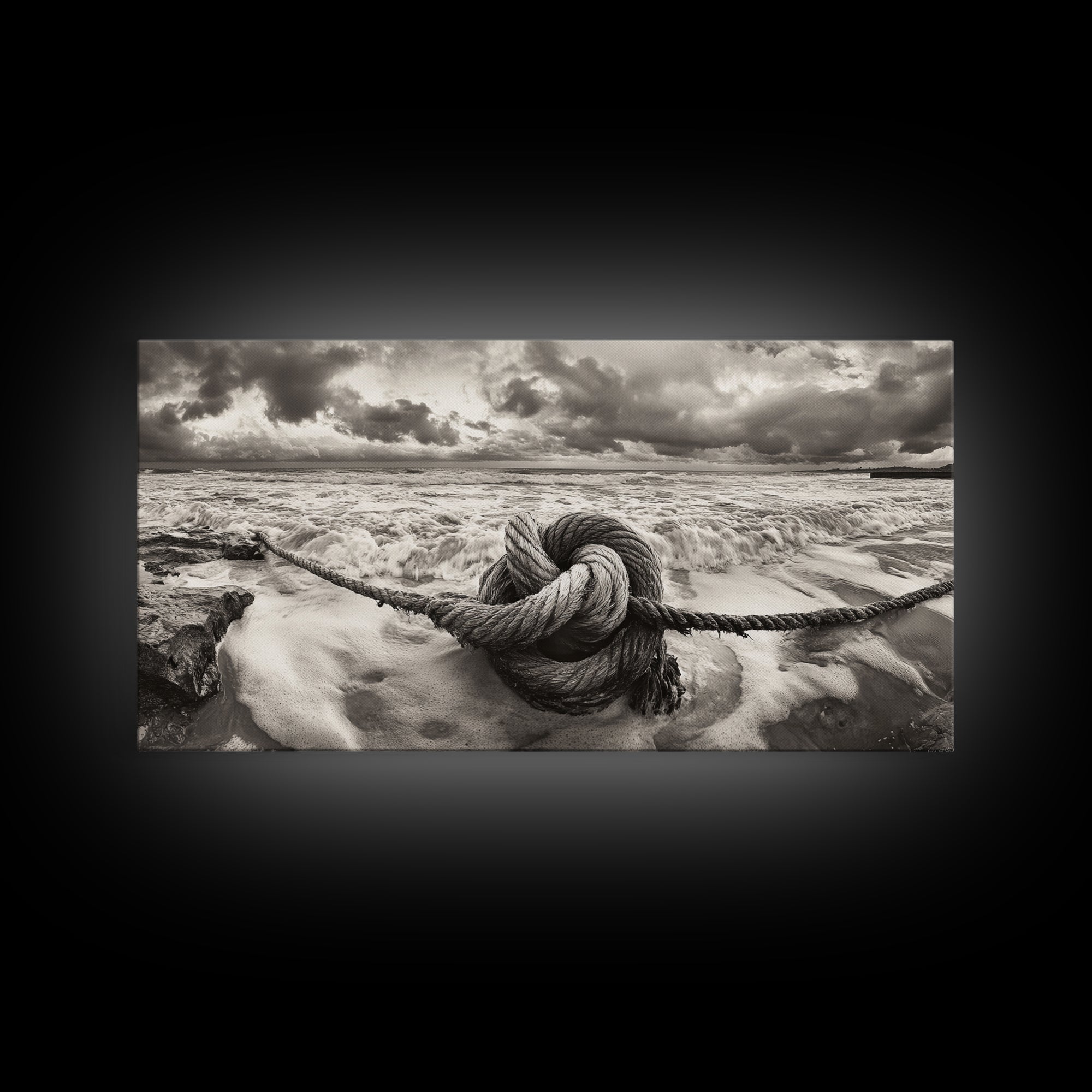 Ocean Knot, Stormy Sea, Nautical Rope, Seaside Wall Decor, Canvas Print, Rustic Coastal Wall Art, Bathroom Nautical Theme