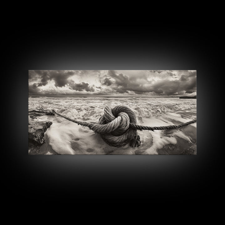 Ocean Knot, Stormy Sea, Nautical Rope, Seaside Wall Decor, Canvas Print, Rustic Coastal Wall Art, Bathroom Nautical Theme