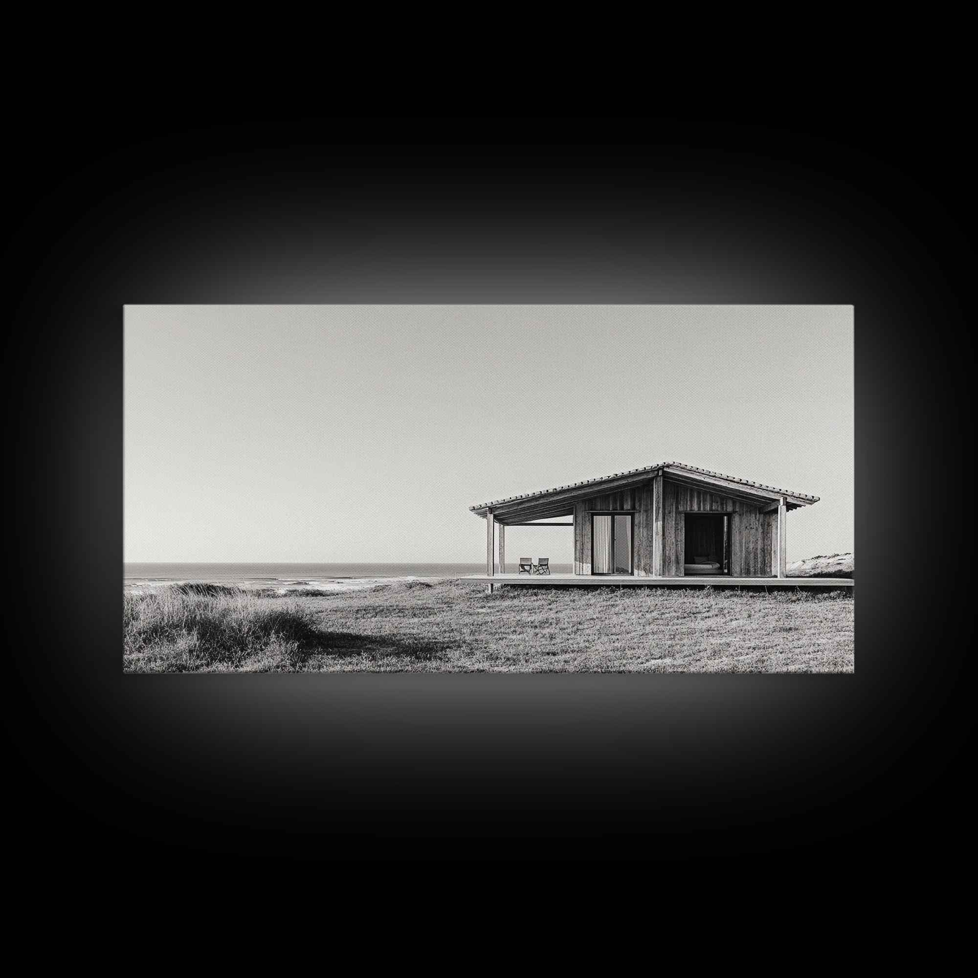 Beach Cabin, Coastal Escape, Minimalist Home, Seaside Solitude Scene, Canvas Print, Boho Beach Wall Art, Guest Room Decor