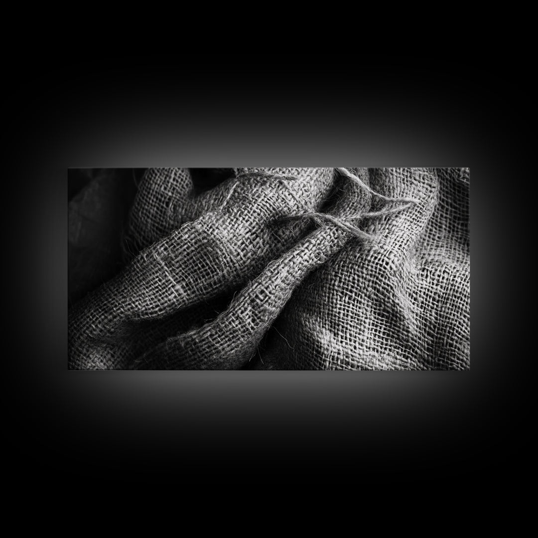 Burlap Texture Close-Up, Woven Fabric Detail Art, Earthy Natural Theme, Framed Canvas Print, Kitchen Wall Art, Boho Textile Decor