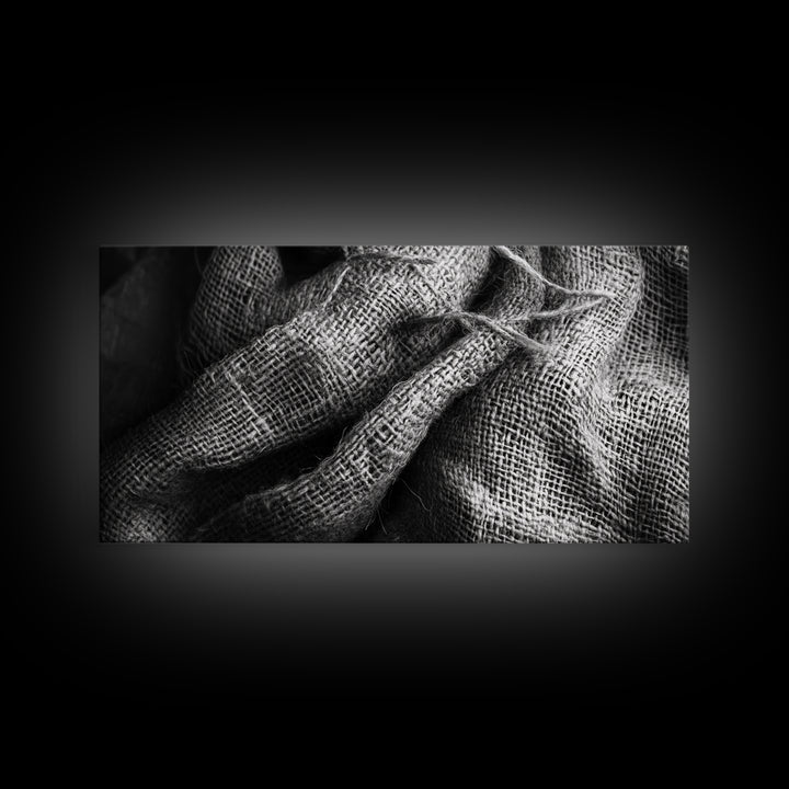 Burlap Texture Close-Up, Woven Fabric Detail Art, Earthy Natural Theme, Framed Canvas Print, Kitchen Wall Art, Boho Textile Decor