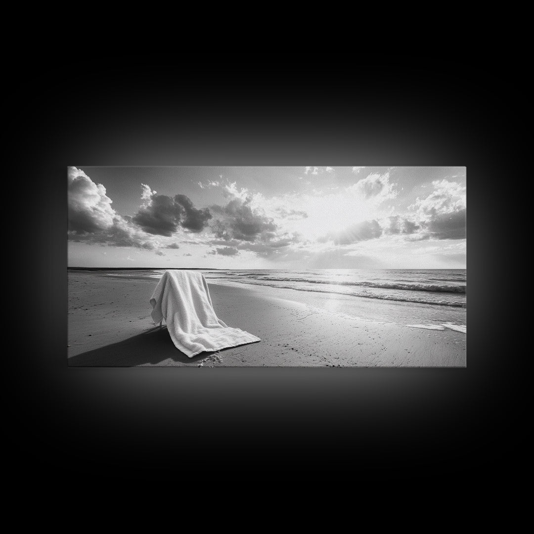 Beach Towel, Serene Shoreline, Peaceful Coastal Scene, Framed Canvas Print, Spa Bathroom Decor, Minimalist Beach Photography