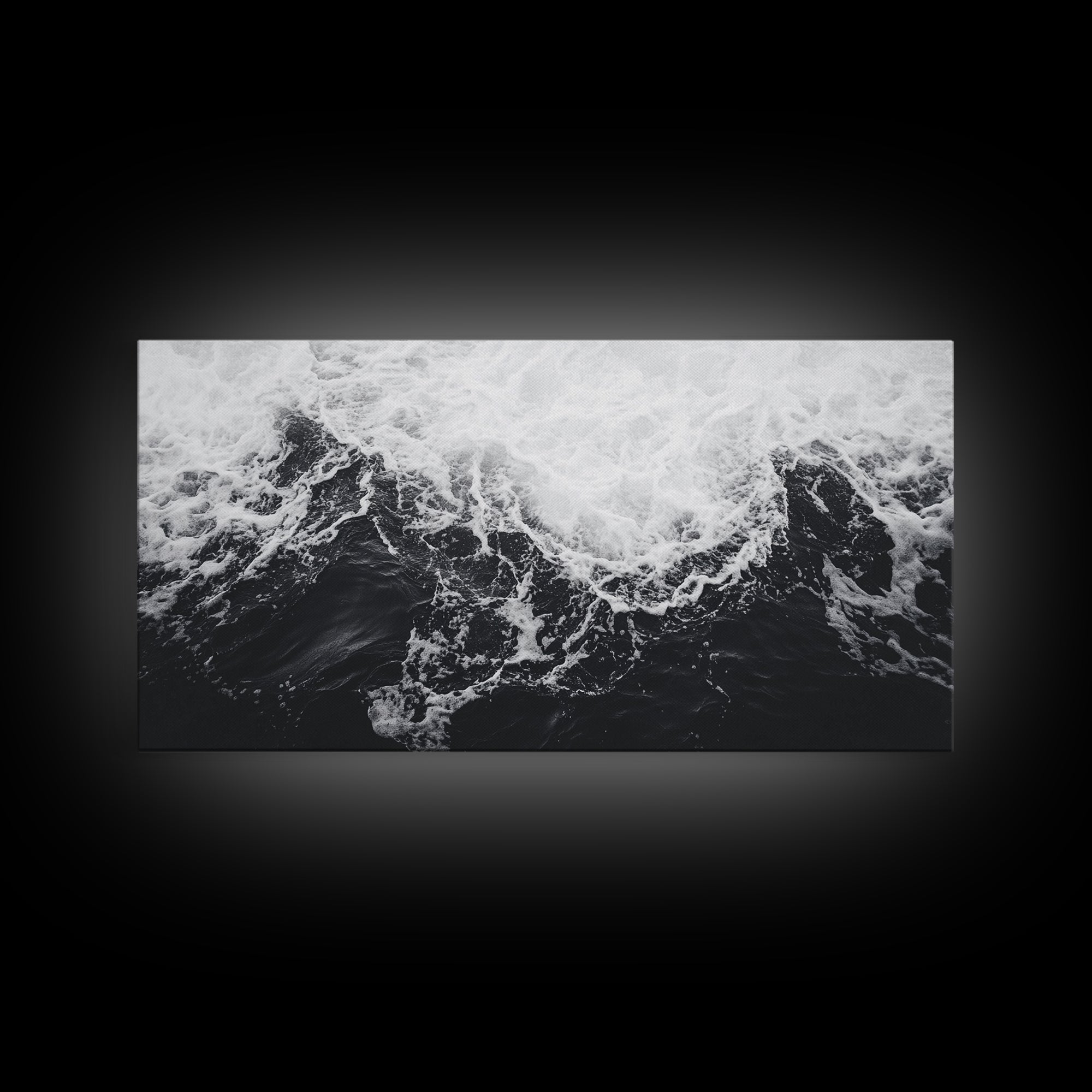 Ocean Texture, Crashing Waves, Abstract Sea, Monochrome Motion, Framed Canvas Print, Coastal Wall Art, Bathroom Minimalist Decor