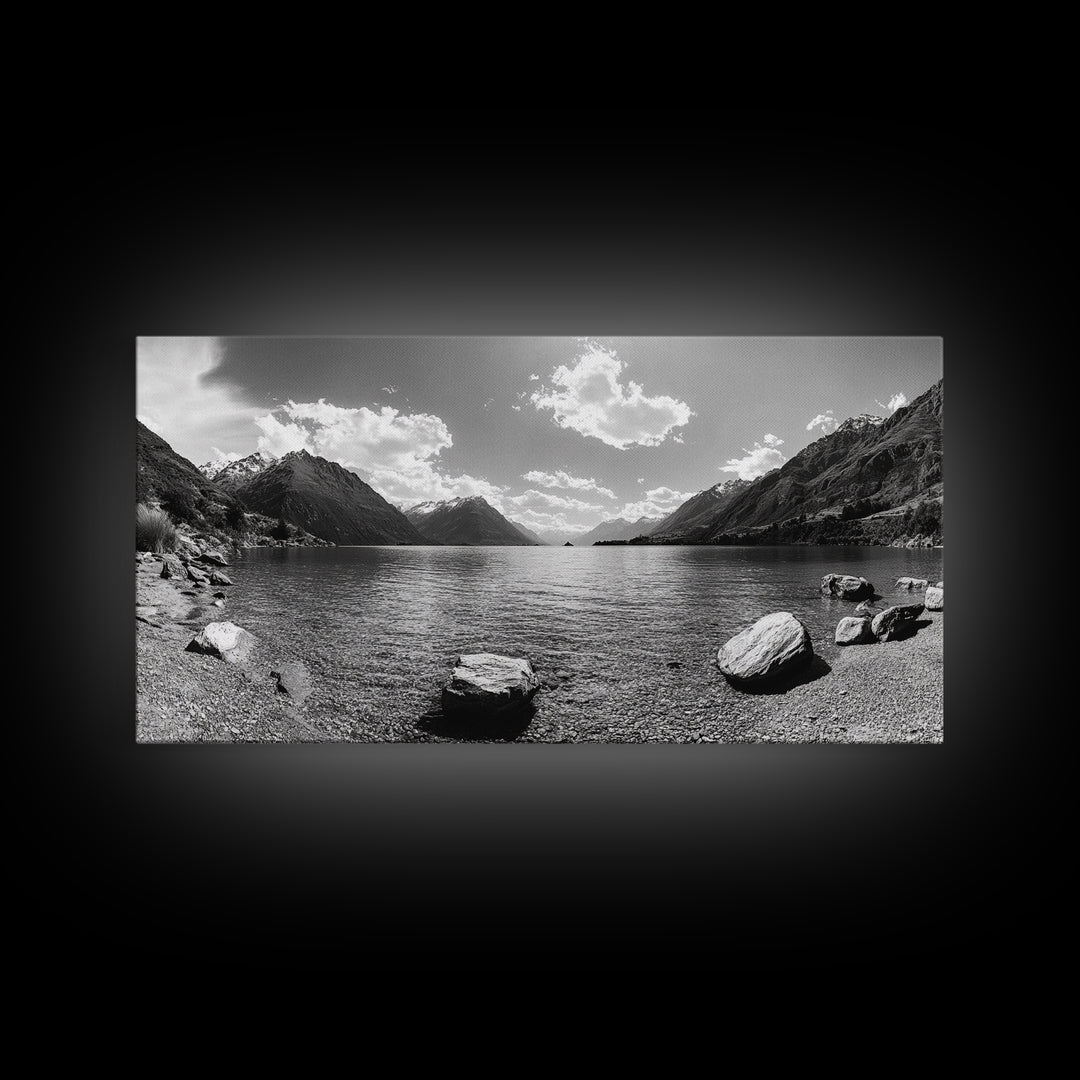 Alpine Lake Print, Mountain Reflection Art, Nature Photography, Black and White Canvas Print, Minimalist Living Room, Cabin Wall Decor