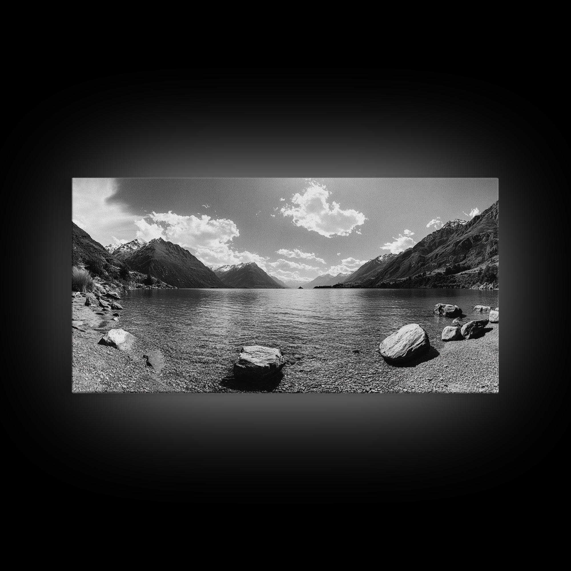 Alpine Lake Print, Mountain Reflection Art, Nature Photography, Black and White Canvas Print, Minimalist Living Room, Cabin Wall Decor