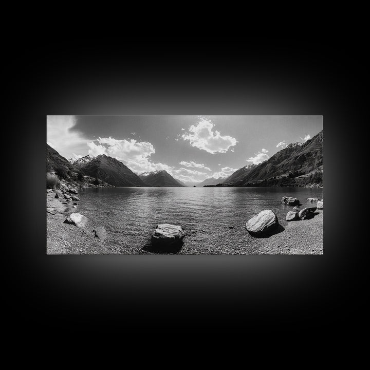 Alpine Lake Print, Mountain Reflection Art, Nature Photography, Black and White Canvas Print, Minimalist Living Room, Cabin Wall Decor