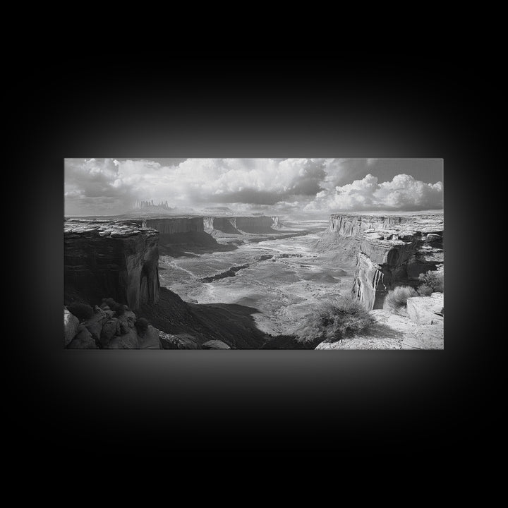 Desert Canyon Vista, Monument Valley View, Rugged Landscape Photography, Framed Canvas Print, Western Living Room Wall Art