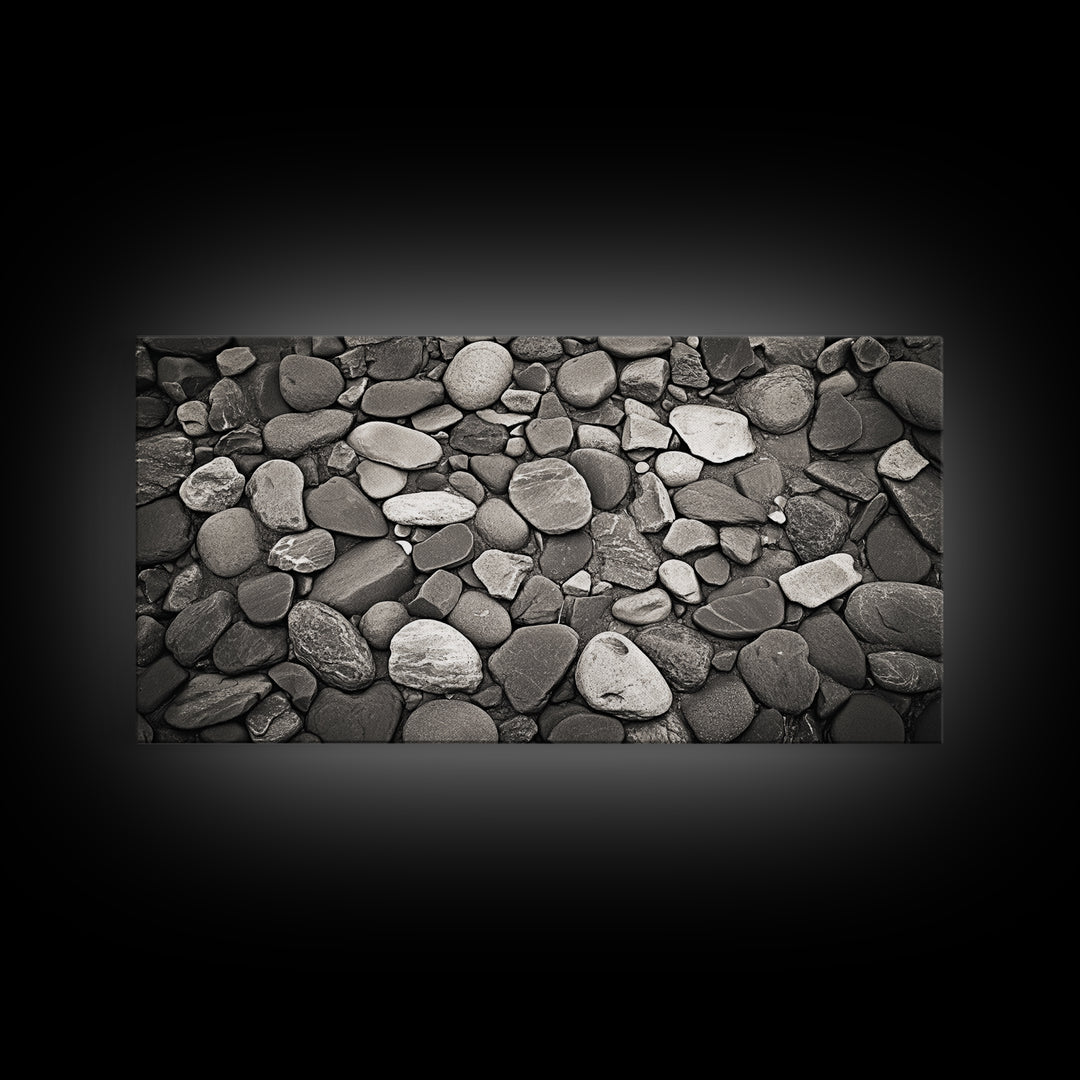 River Stones, Zen Rock Pattern, Natural Earth Tones, Minimal Decor, Framed Canvas Print, Modern Bathroom Spa Wall Art, Living Room Wall Art