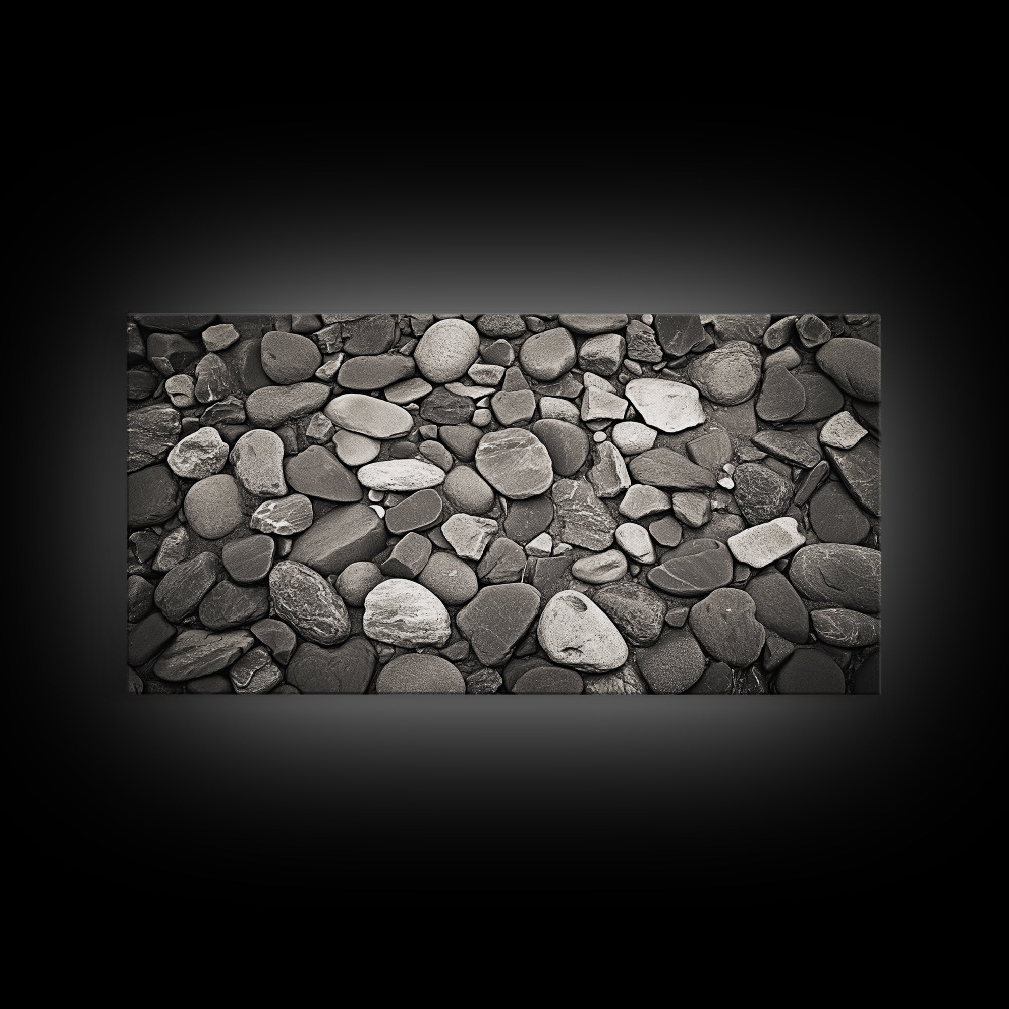 River Stones, Zen Rock Pattern, Natural Earth Tones, Minimal Decor, Framed Canvas Print, Modern Bathroom Spa Wall Art, Living Room Wall Art
