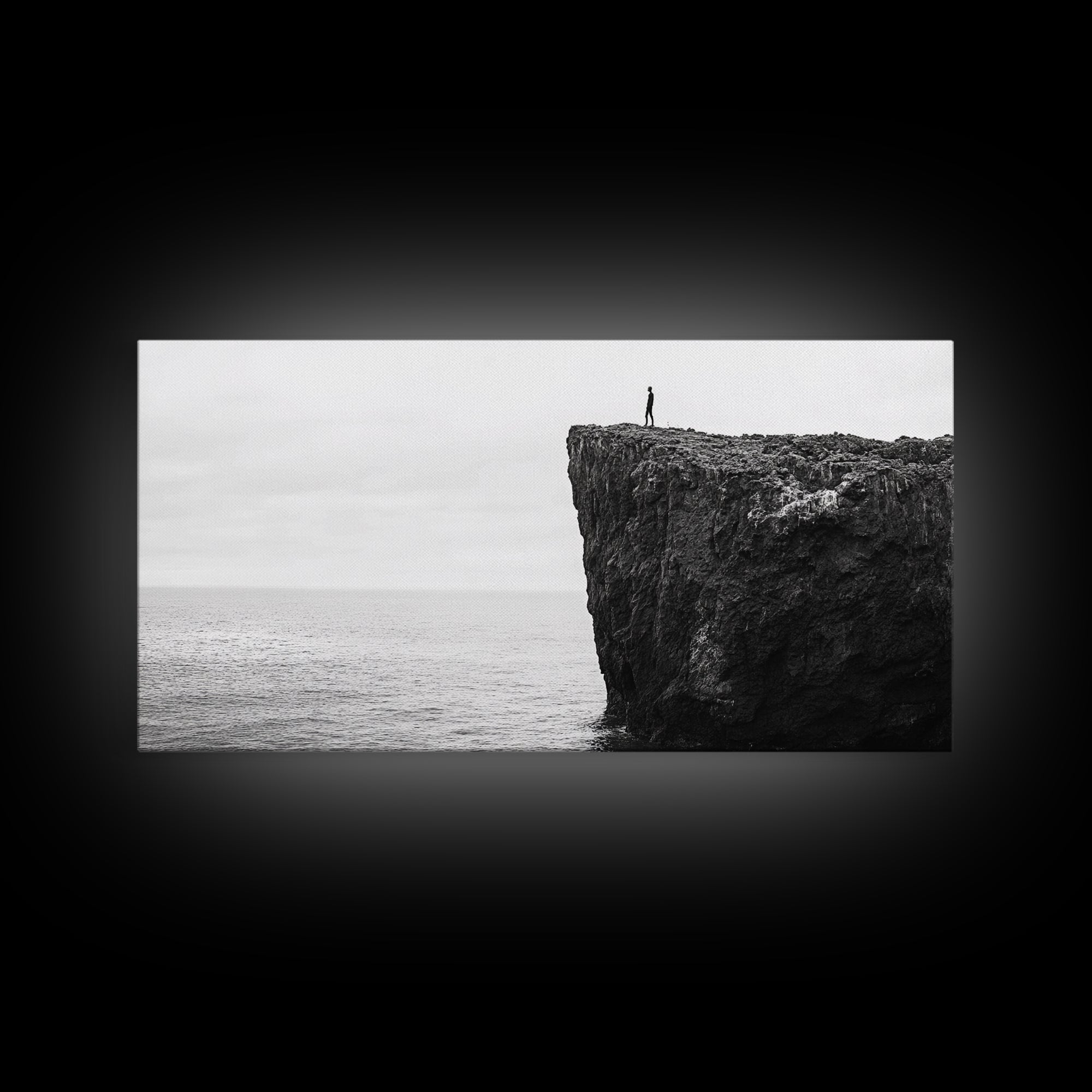 Ocean Cliff, Brave Explorer, Minimal Landscape, Adventure Wall Art, Framed Canvas Print, Modern Home Decor, Inspirational Office Art