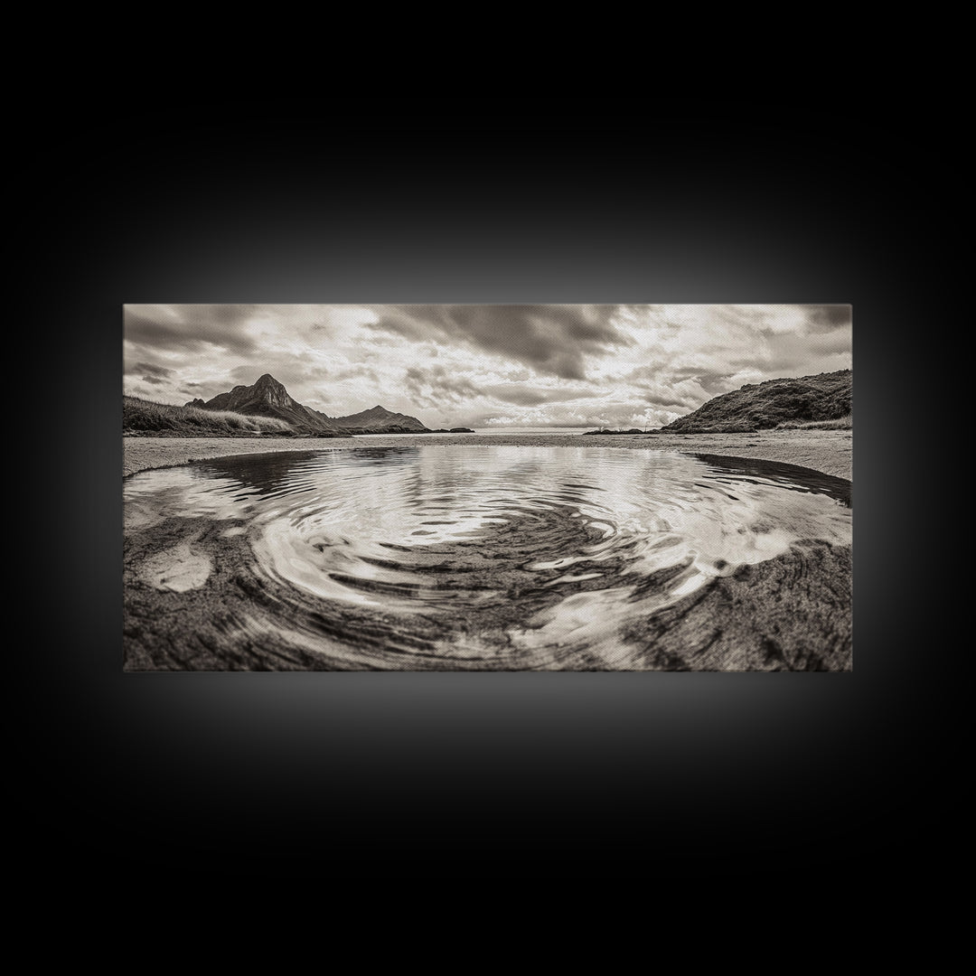 Rippled Water, Mountain View, Serene Beach, Nature Landscape, Canvas Print, minimalist art, spa decor, Scandinavian wall accent