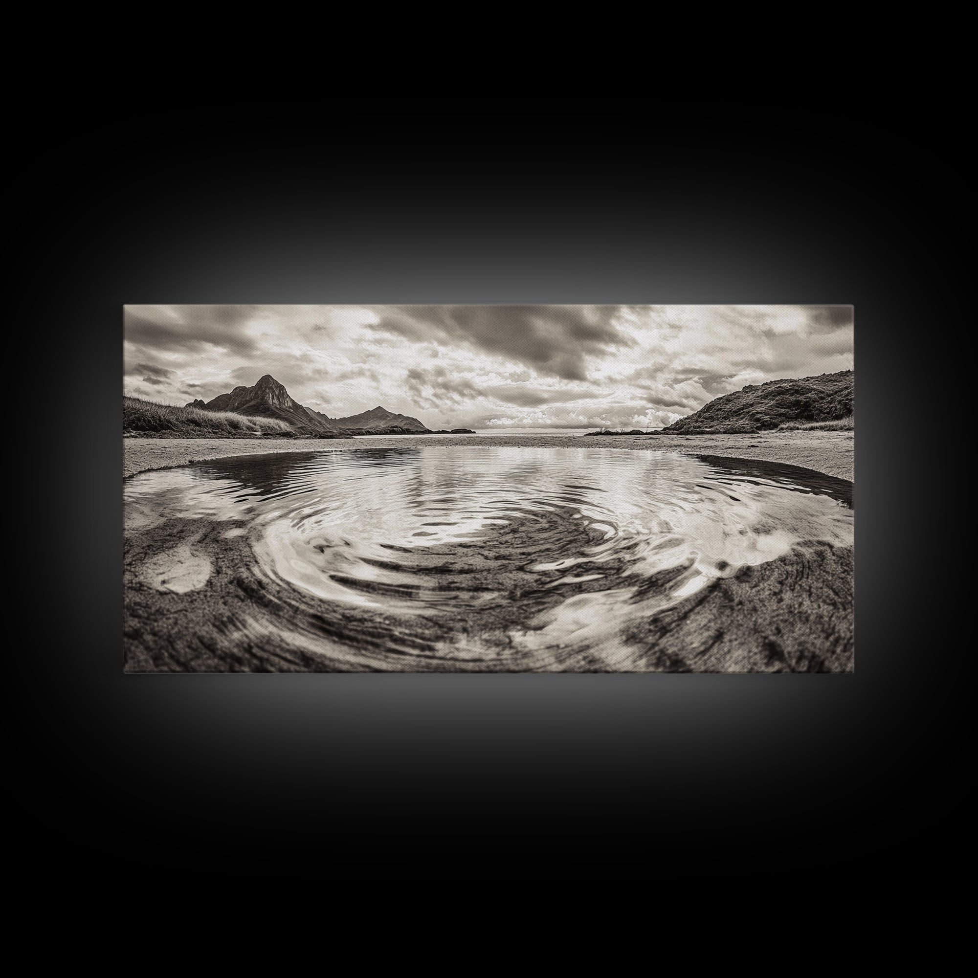 Rippled Water, Mountain View, Serene Beach, Nature Landscape, Canvas Print, minimalist art, spa decor, Scandinavian wall accent