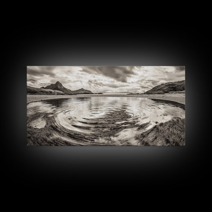 Rippled Water, Mountain View, Serene Beach, Nature Landscape, Canvas Print, minimalist art, spa decor, Scandinavian wall accent