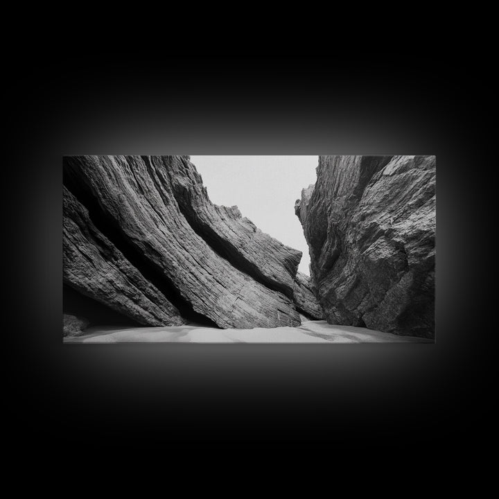 Canyon Rocks, Desert Wall, Natural Texture, Modern Rustic Decor, Framed Canvas Print, Bathroom Wall Art, Monochrome Earth Tones