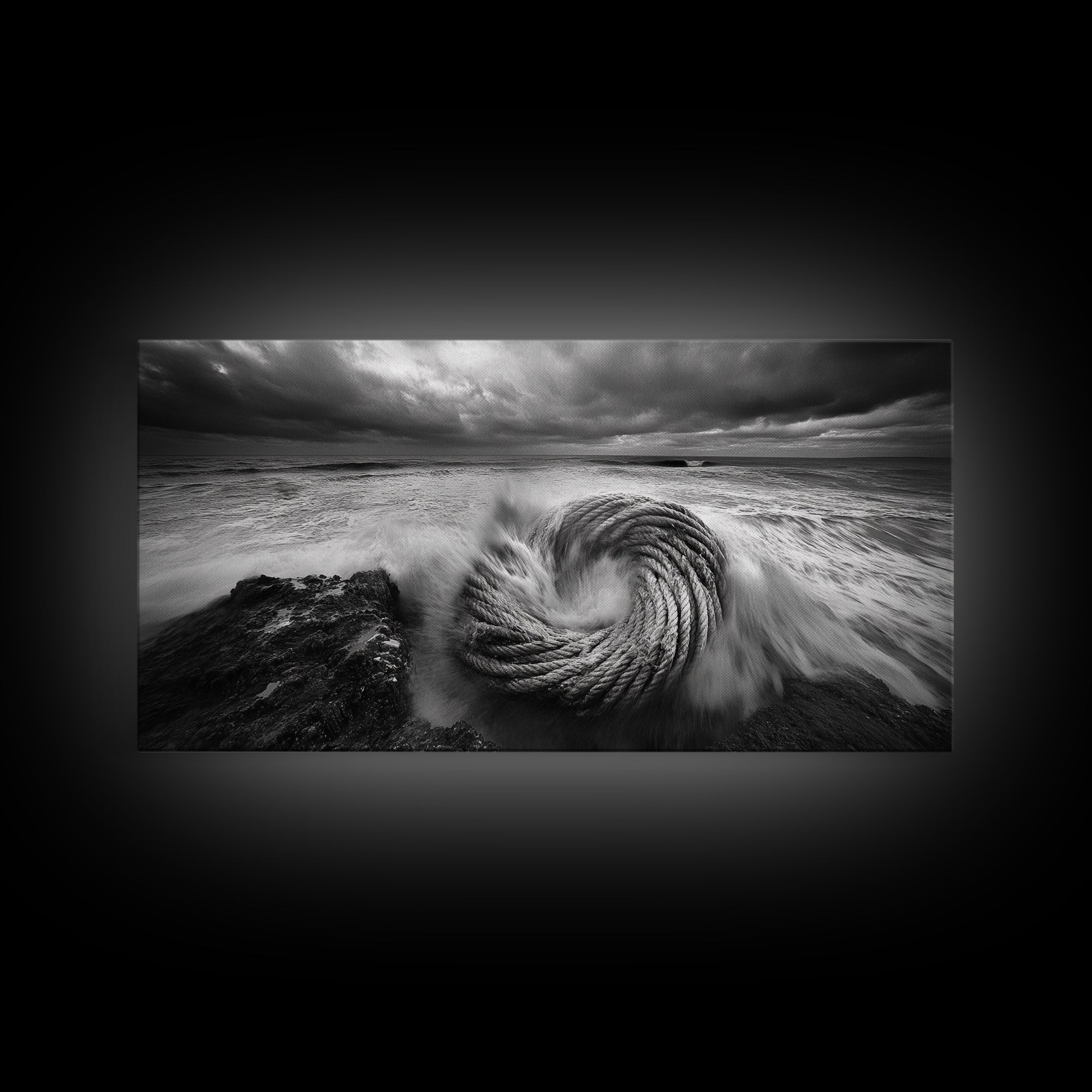 Ocean Rope Coil, Stormy Sea Art, Nautical Wall Decor, Coastal Photography, Canvas Print, Moody Ocean Art, Bathroom Wall Art, Nautical Home Decor