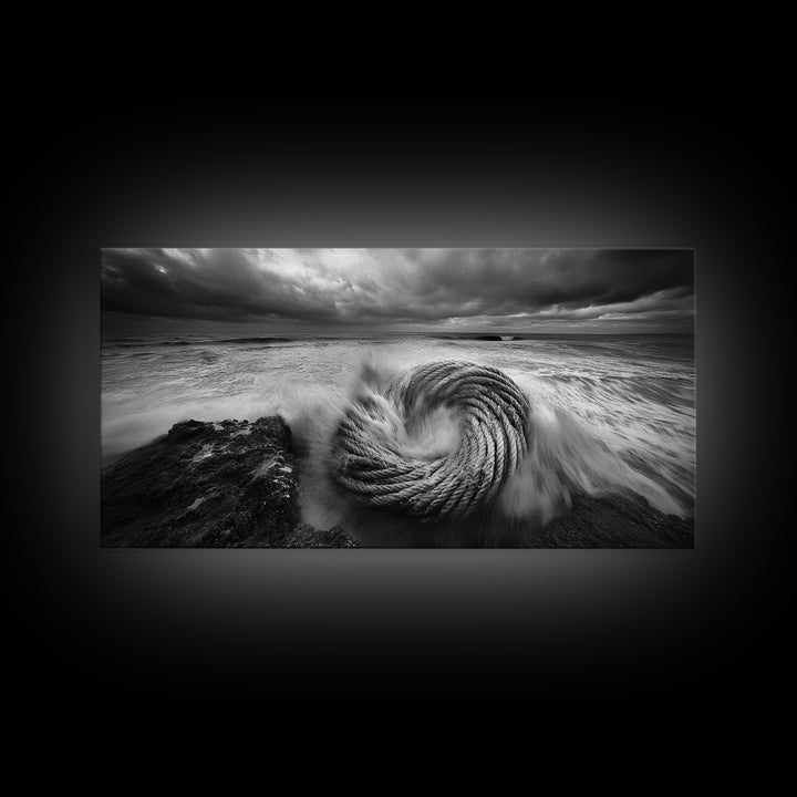 Ocean Rope Coil, Stormy Sea Art, Nautical Wall Decor, Coastal Photography, Canvas Print, Moody Ocean Art, Bathroom Wall Art, Nautical Home Decor