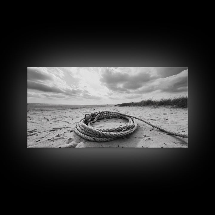 Beach Rope Still, Sand Dune Landscape, Seaside Art, Coastal Minimalist, Canvas Print, Neutral Wall Art, Living Room Coastal Decor, Nautical Style