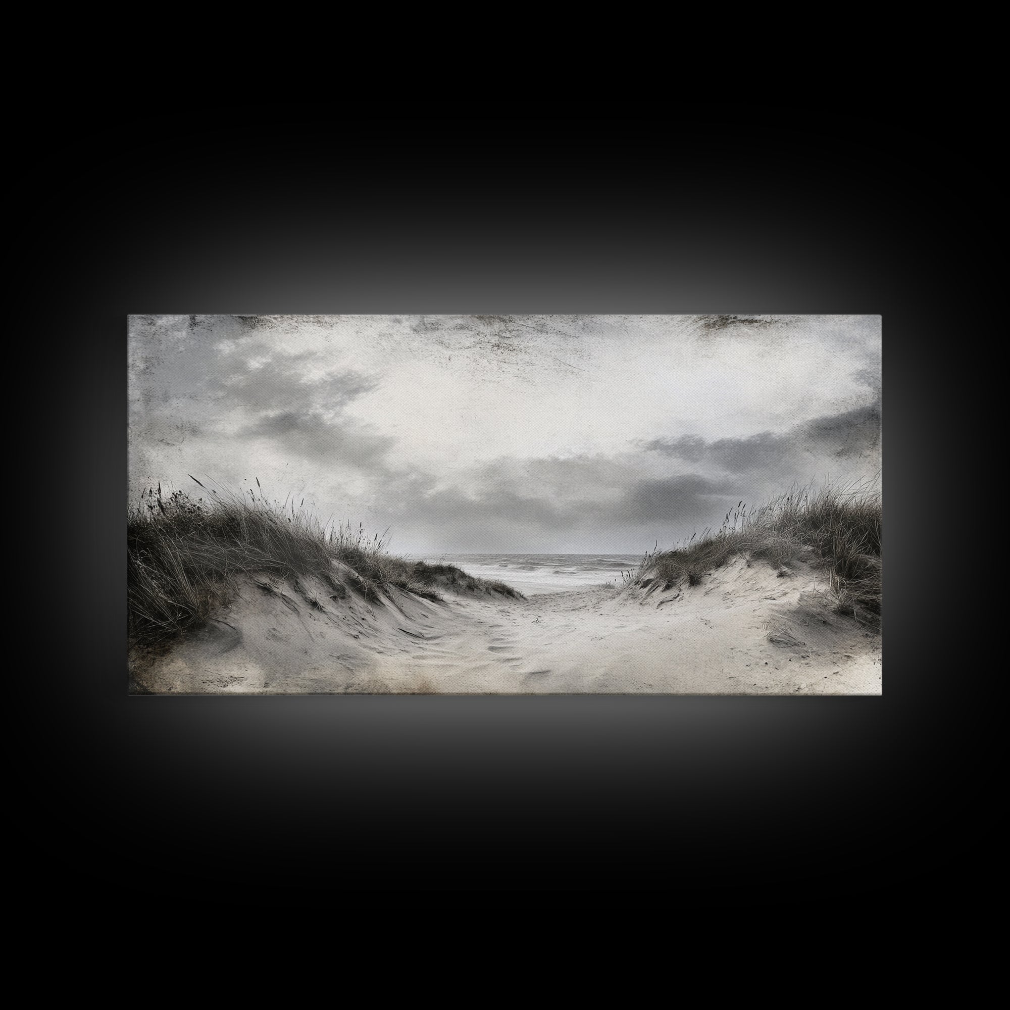 Coastal Dunes Path, Windy Beach Scene, Ocean Wall Art, Nature Landscape, Framed Canvas Print, Rustic Decor, Entryway Wall Art