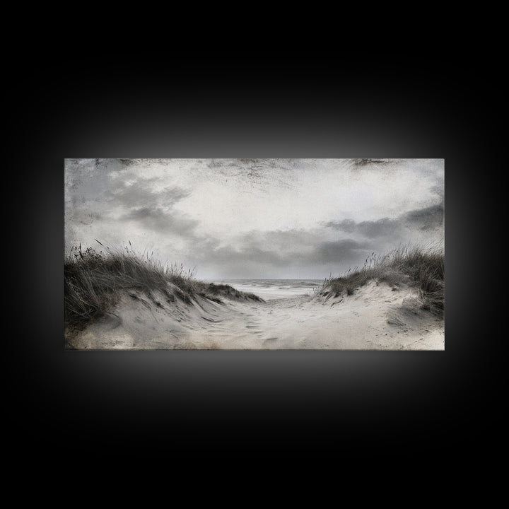 Coastal Dunes Path, Windy Beach Scene, Ocean Wall Art, Nature Landscape, Framed Canvas Print, Rustic Decor, Entryway Wall Art
