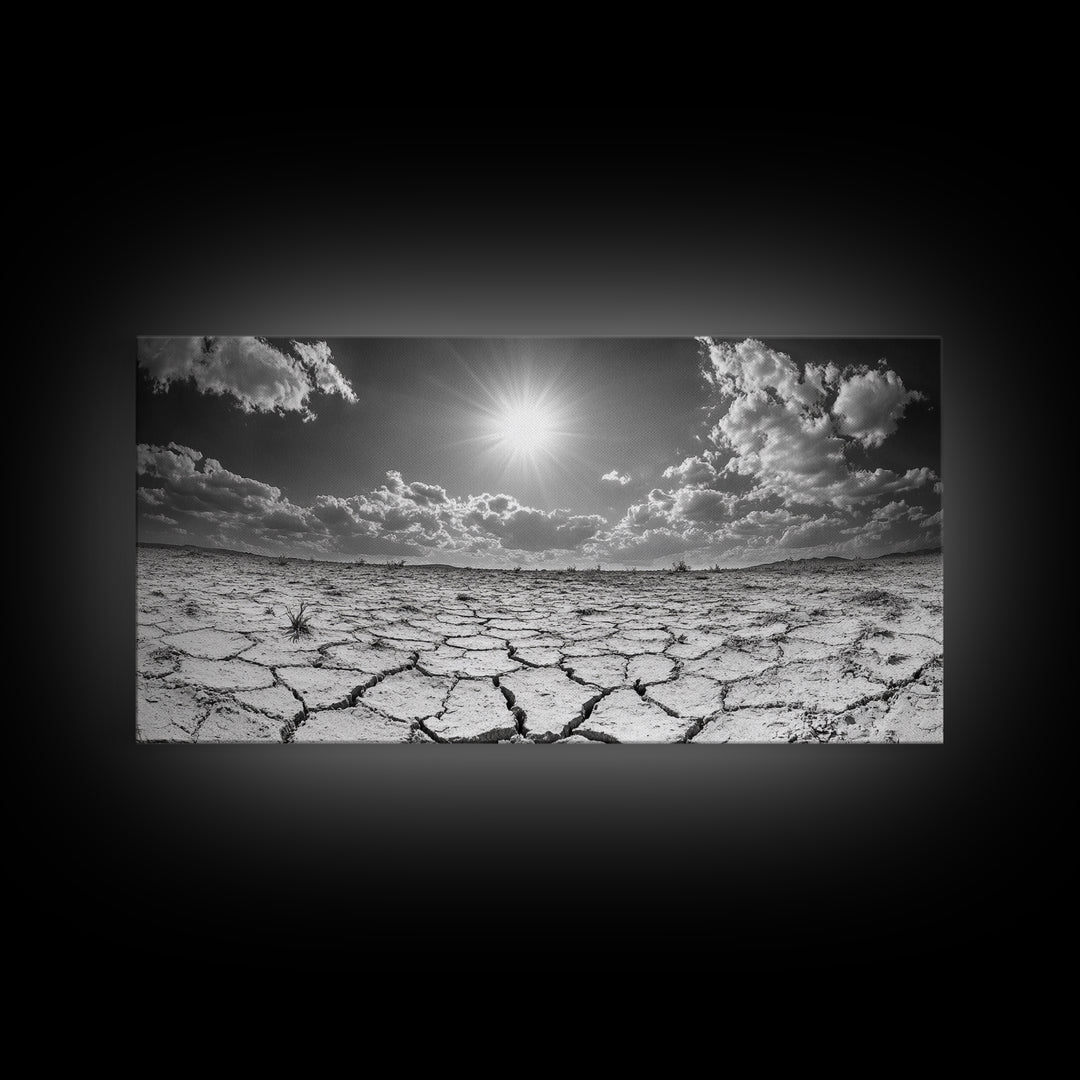 Cracked Earth Sun, Desert Landscape, Dramatic Sky, Canvas Print, Southwestern Decor, Fall Wall Art, Earth Tones Rustic Home Accent