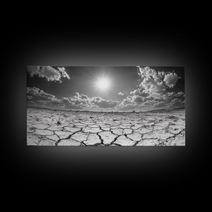 Cracked Earth Sun, Desert Landscape, Dramatic Sky, Canvas Print, Southwestern Decor, Fall Wall Art, Earth Tones Rustic Home Accent