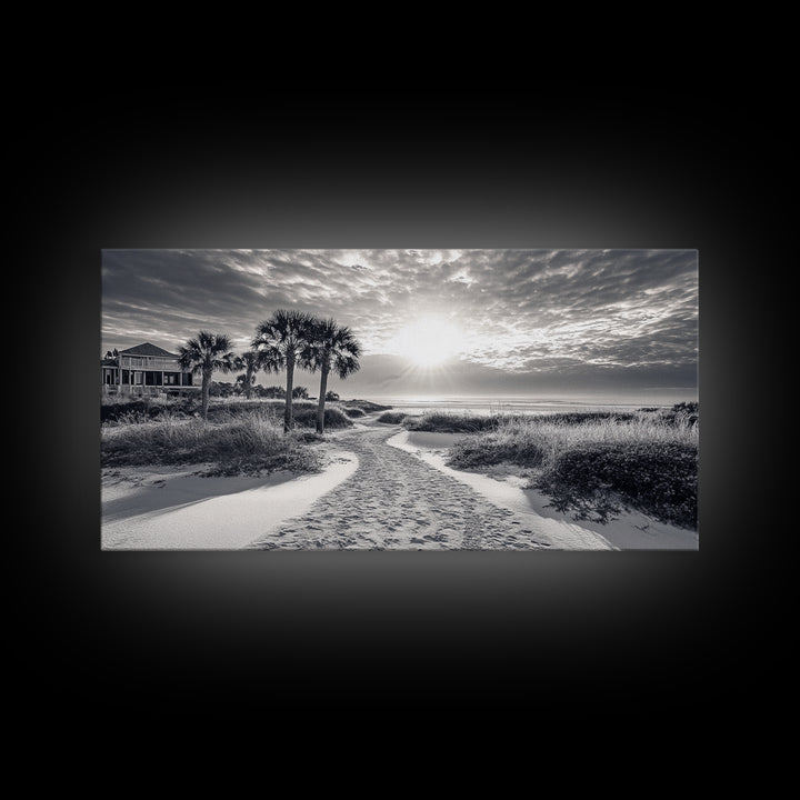 Beach Path Sunrise, Coastal Home, Nature Photography, Framed Canvas Print, Entryway Art, Coastal Grandmillennial Decor, Morning Light Scene