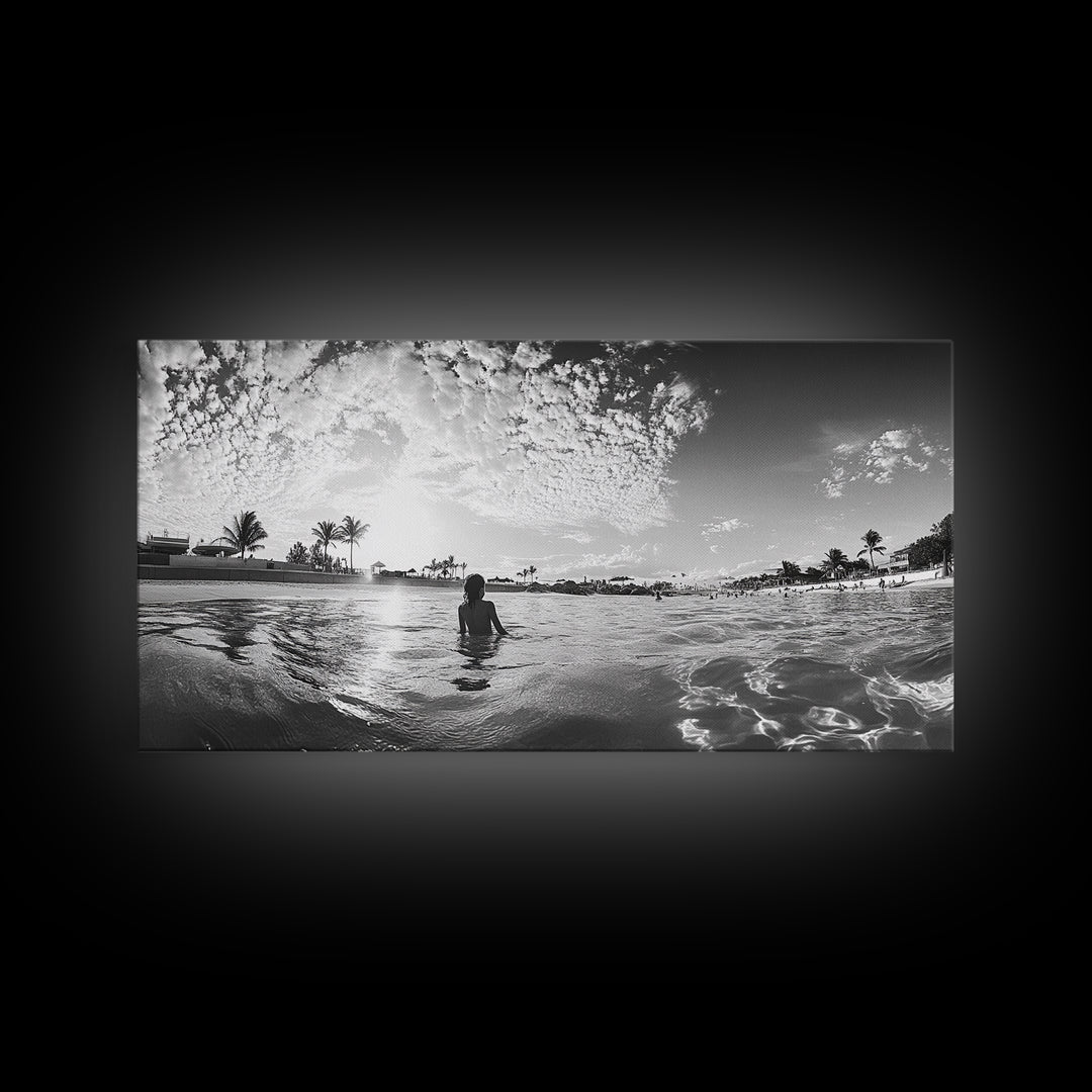 Beach Day, Ocean Kids, Sunny Horizon, Coastal Life, Framed Canvas Print, summer nursery wall art, cheerful beach print, family beach art