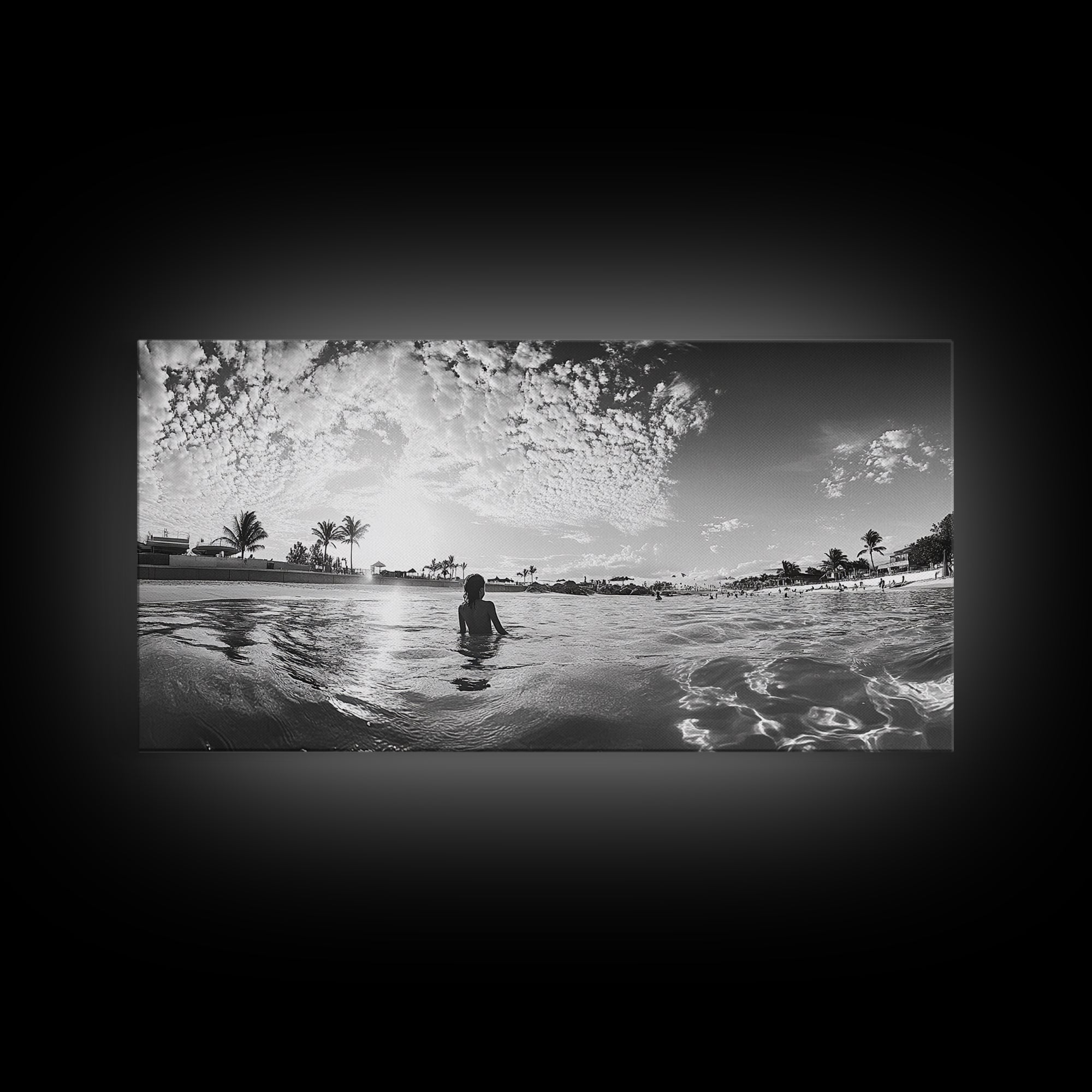 Beach Day, Ocean Kids, Sunny Horizon, Coastal Life, Framed Canvas Print, summer nursery wall art, cheerful beach print, family beach art