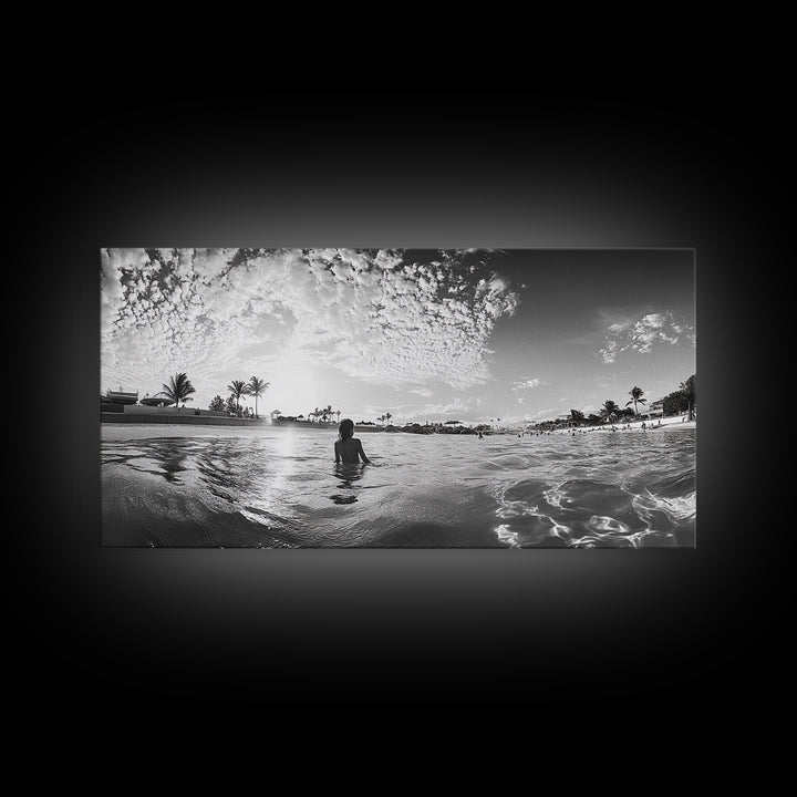 Beach Day, Ocean Kids, Sunny Horizon, Coastal Life, Framed Canvas Print, summer nursery wall art, cheerful beach print, family beach art