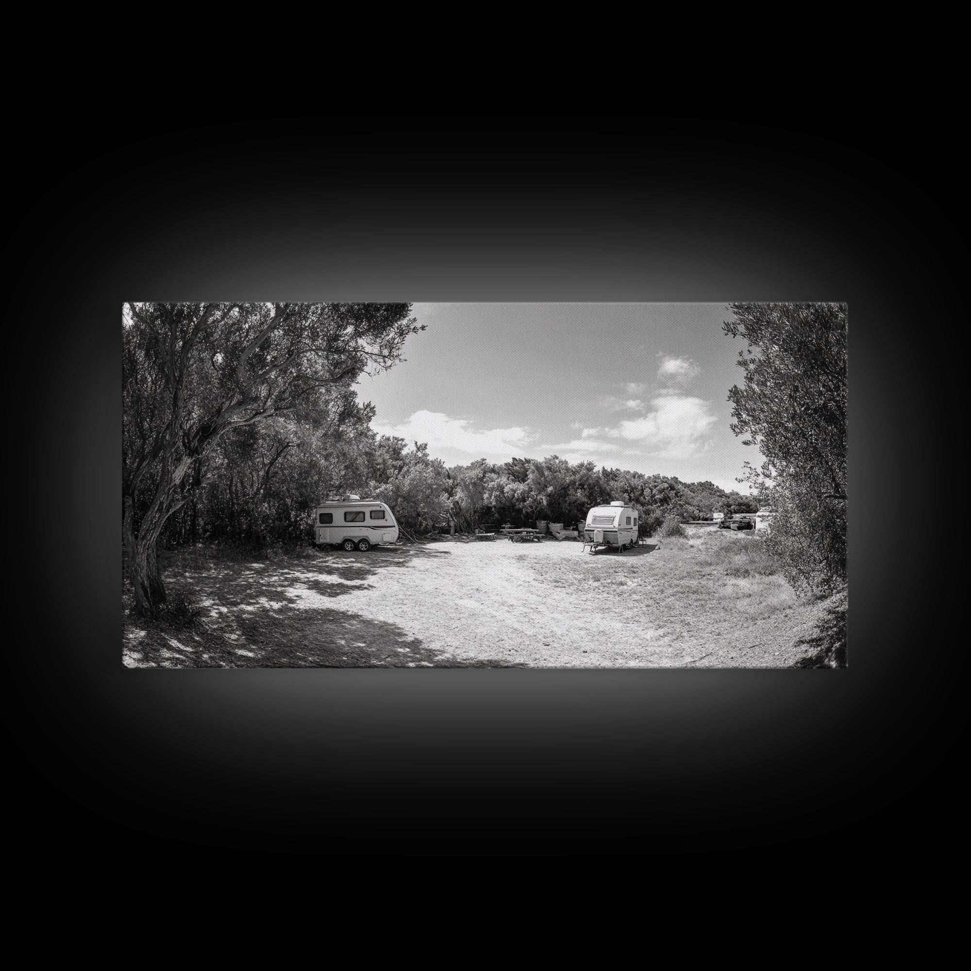 Camper Vans, Nature Escape, Forest Glamping, Sunny Grove, Canvas Print, Rustic Wall Art, Adventure Lover Gift, Living Room Decor