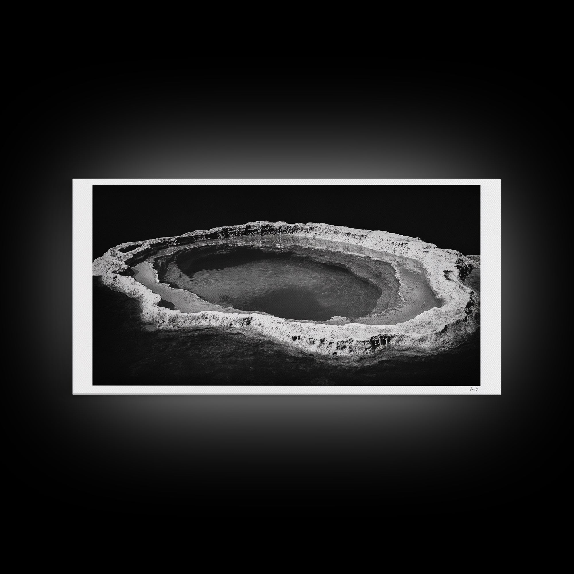 Natural Mineral Pool, Geothermal Abstract, Monochrome Texture, Framed Canvas Print, Minimalist Wall Art, Bathroom or Spa Decor