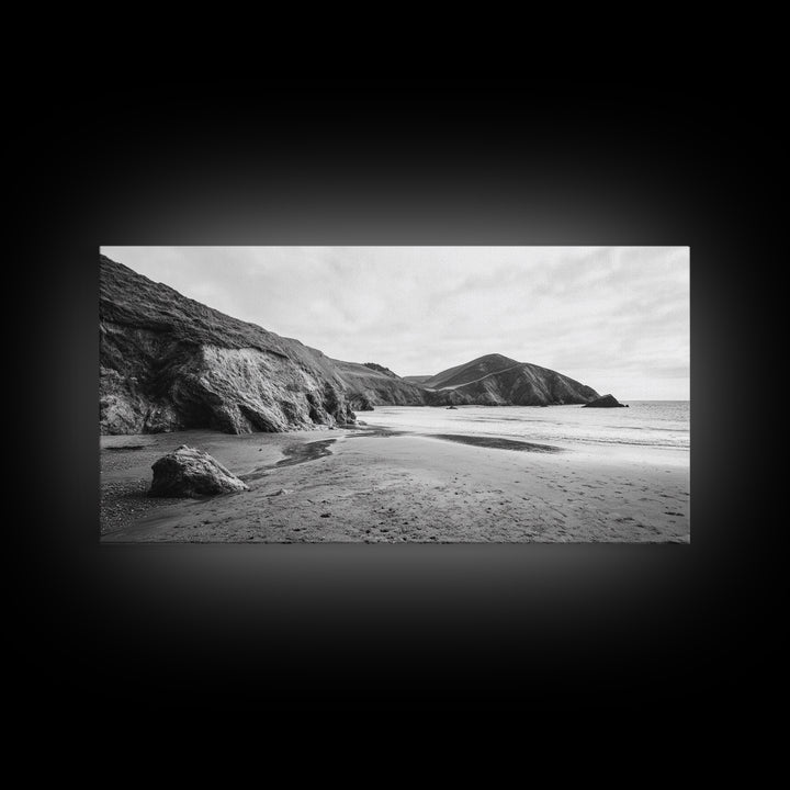 Coastal Cliffs, Ocean Shore, Scenic Beach, Framed Canvas Print, Nature Photography, Bathroom Wall Art, Neutral Tones, Coastal Home Decor