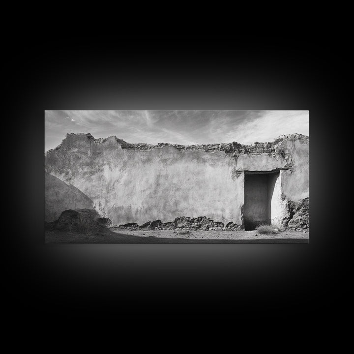 Adobe Wall, Desert Door, Rustic Texture, Framed Canvas Print, Southwest Wall Art, Neutral Earth Tones, Boho Western Living Room Decor