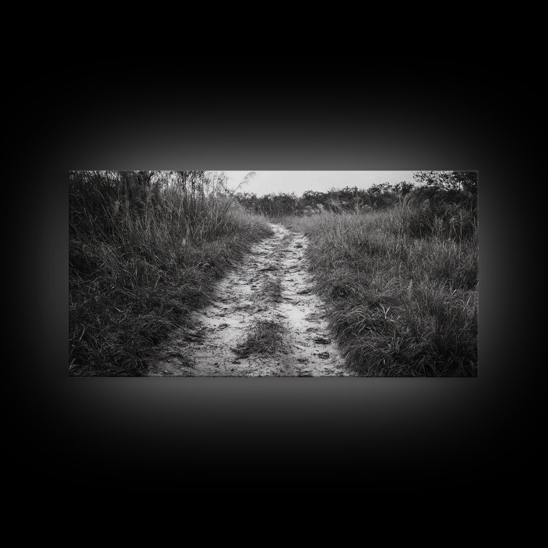 Dirt Path Trail, Minimal Nature Photography, Countryside Landscape, Rustic Fall Vibe Wall Art, Neutral Home Decor, Framed Canvas Print