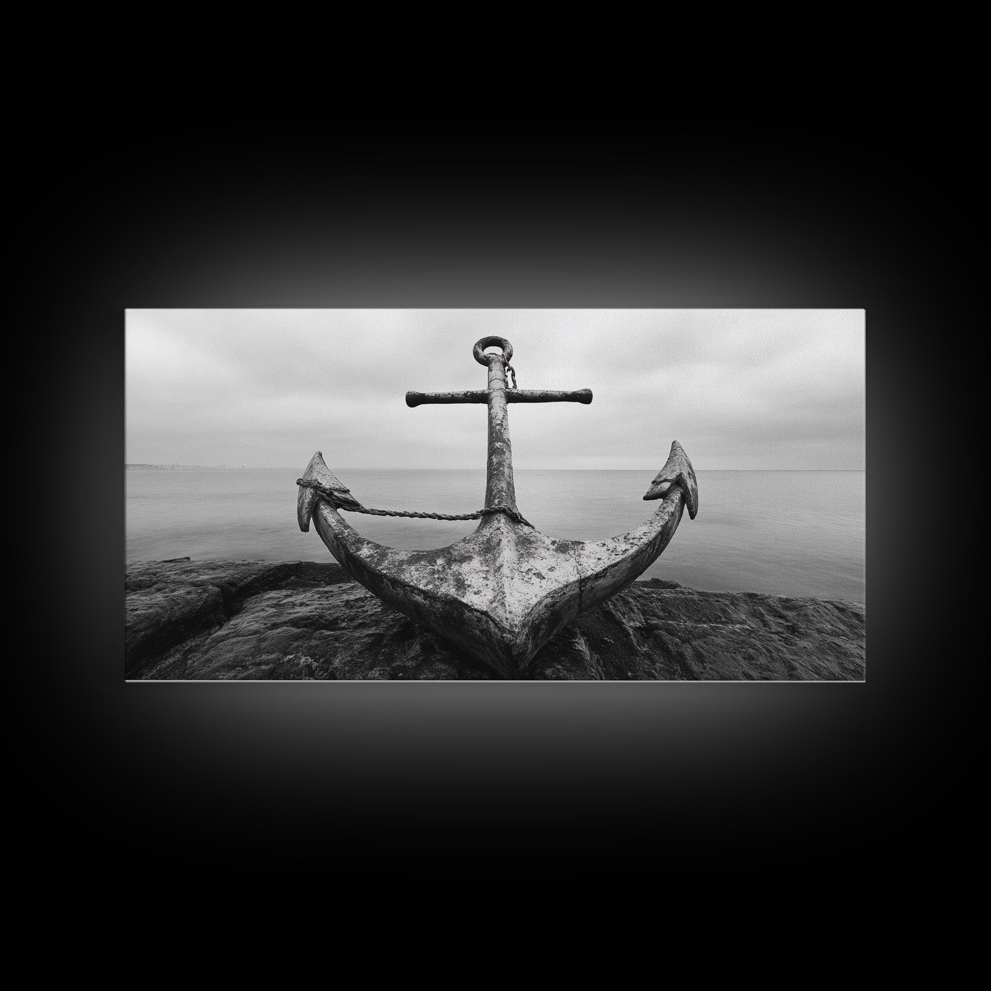 Nautical Anchor Art, Coastal Photography, Rustic Beach Decor, Framed Canvas Print, Bathroom or Lake House Wall Art, Minimal Style
