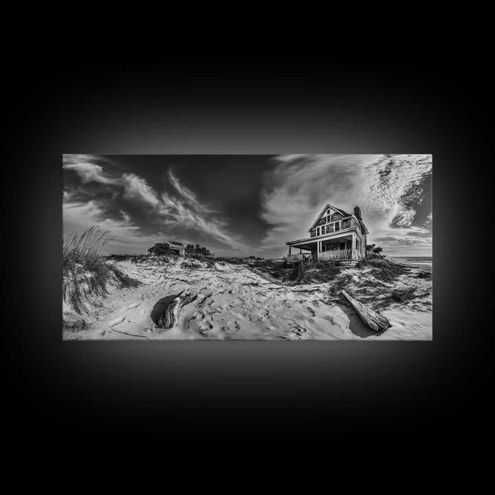Abandoned House, Beach Shack, Coastal Ruins, Windy Sky, Canvas Print, Rustic Wall Art, Fall Home Decor, Dramatic Seaside Scene