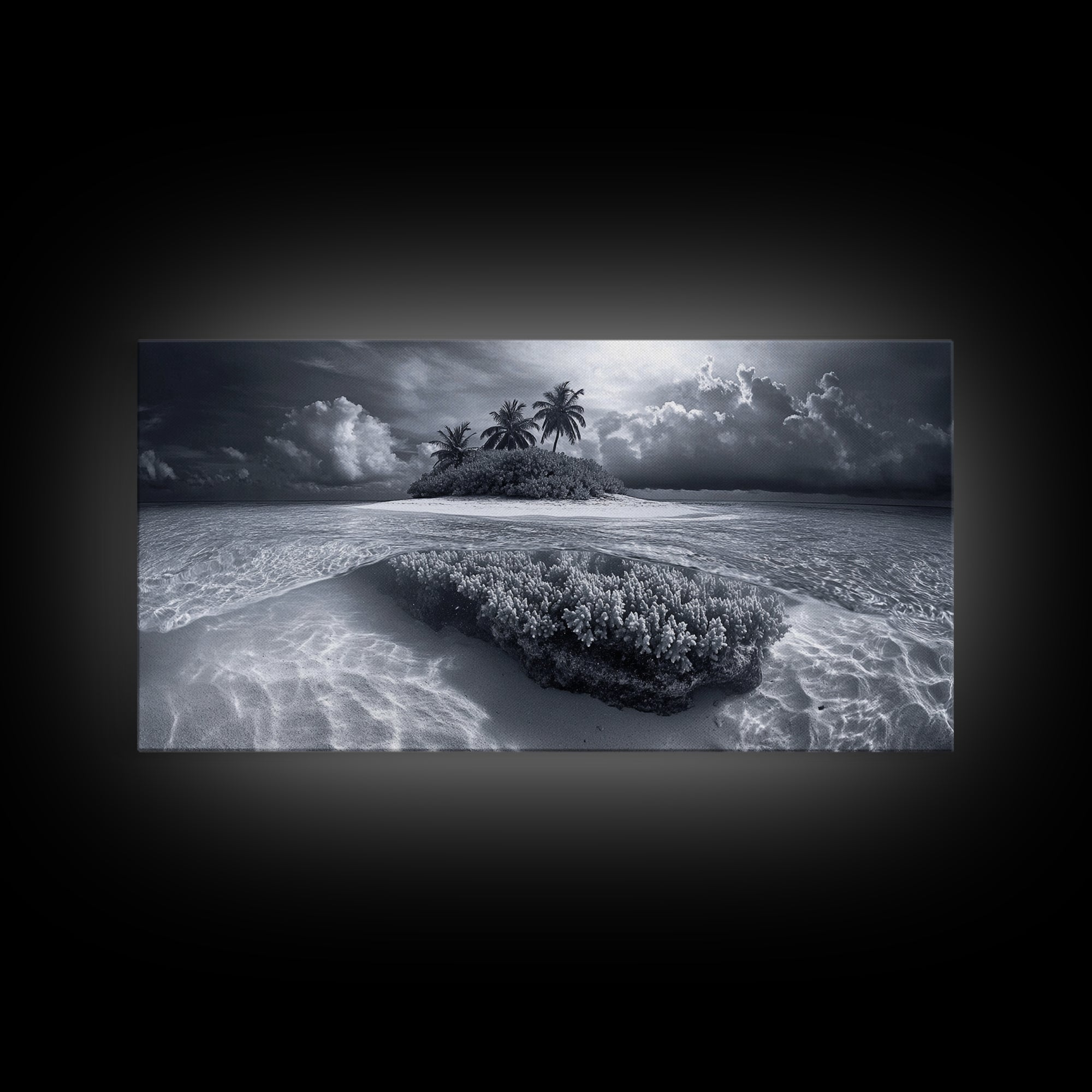 Coral Island, Tropical Ocean, Underwater Reef, Clear Sea, Framed Canvas Print, Beach House Art, Coastal Living Room Decor, Office Wall Decor