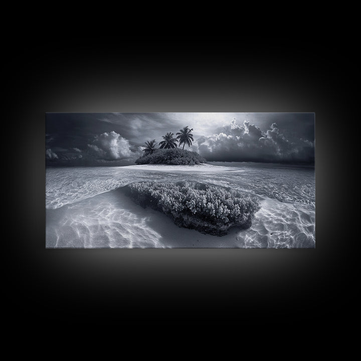 Coral Island, Tropical Ocean, Underwater Reef, Clear Sea, Framed Canvas Print, Beach House Art, Coastal Living Room Decor, Office Wall Decor