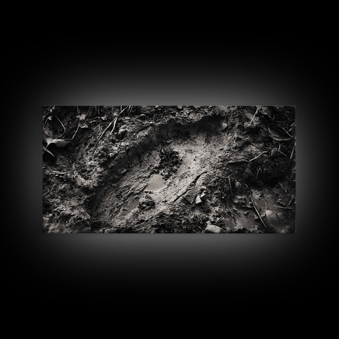 Animal Track Print, Nature Scene, Forest Ground, Autumn Photography, Framed Canvas Print, Rustic Cabin Wall Art, Earth Tone Decor