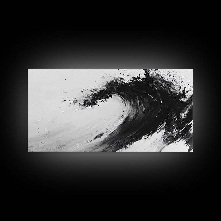 Abstract Wave, Black White, Modern Ink, Ocean Motion, Canvas Print, Minimalist Art, Office Wall Decor, Contemporary Coastal Style