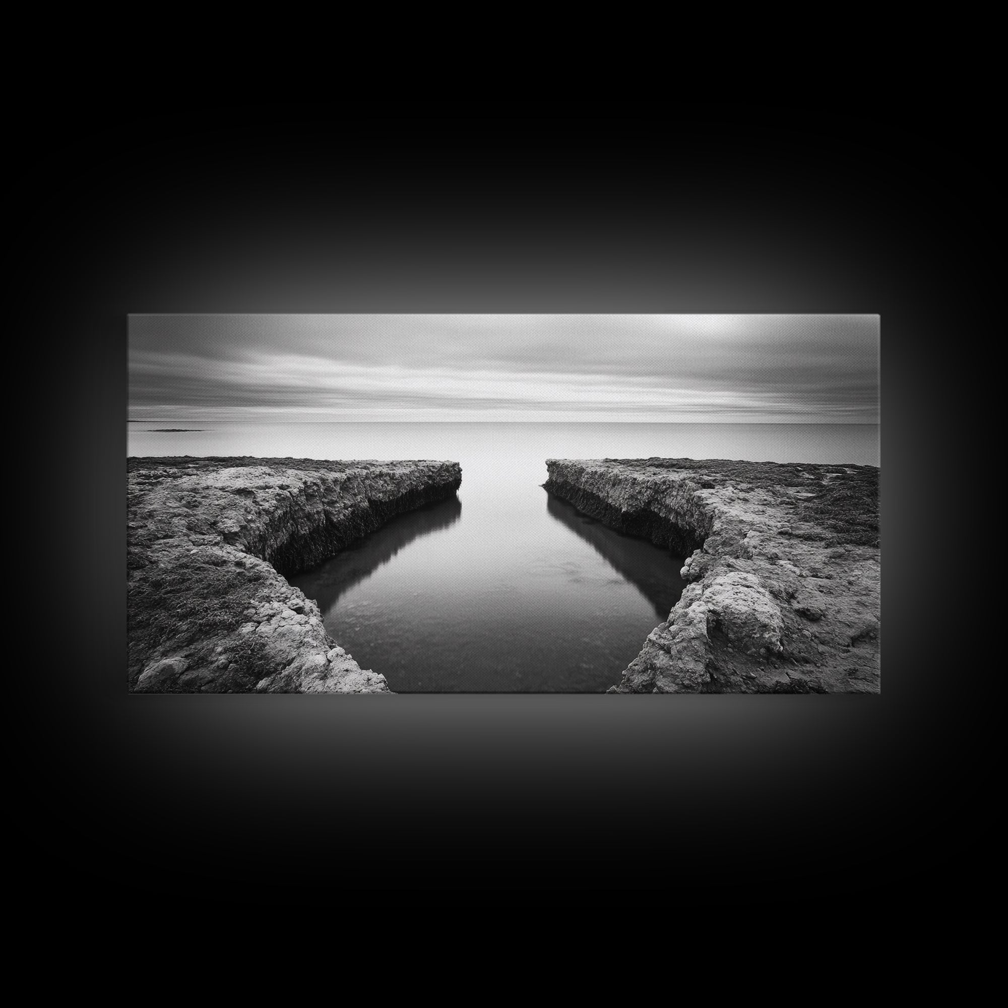 Rocky Inlet, Ocean View, Symmetry Nature, Coastal Zen, Canvas Print, Minimalist Bathroom Art, Tranquil Bedroom Wall Decor, Entryway Accent