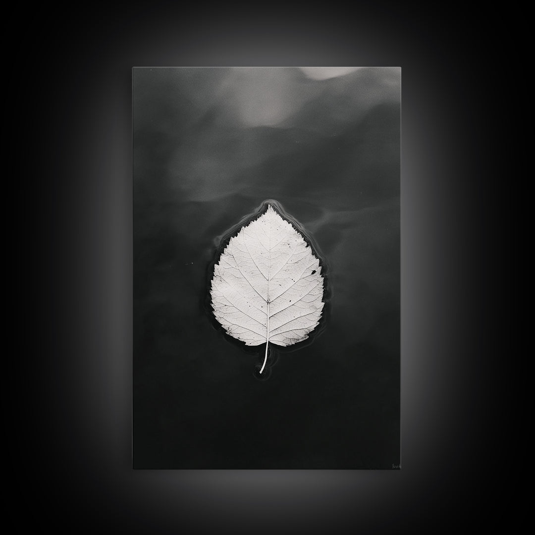Floating Leaf, Still Water, Nature Simplicity, Autumn Calm, Canvas Print, Minimalist Wall Art, Bathroom Decor, Scandinavian Fall Style