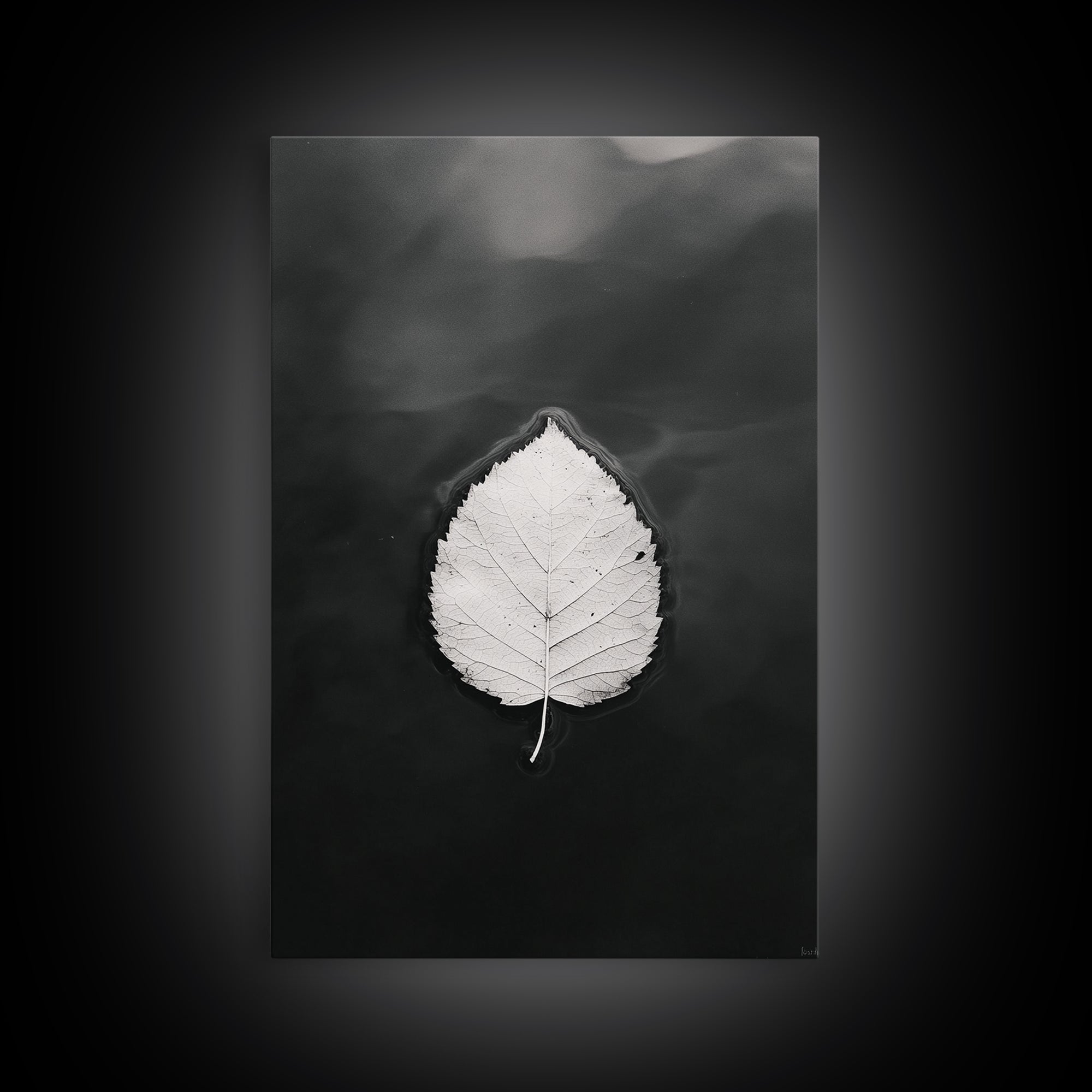 Floating Leaf, Still Water, Nature Simplicity, Autumn Calm, Canvas Print, Minimalist Wall Art, Bathroom Decor, Scandinavian Fall Style