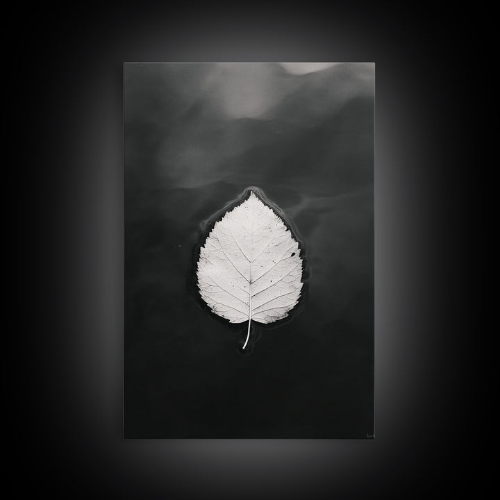 Floating Leaf, Still Water, Nature Simplicity, Autumn Calm, Canvas Print, Minimalist Wall Art, Bathroom Decor, Scandinavian Fall Style